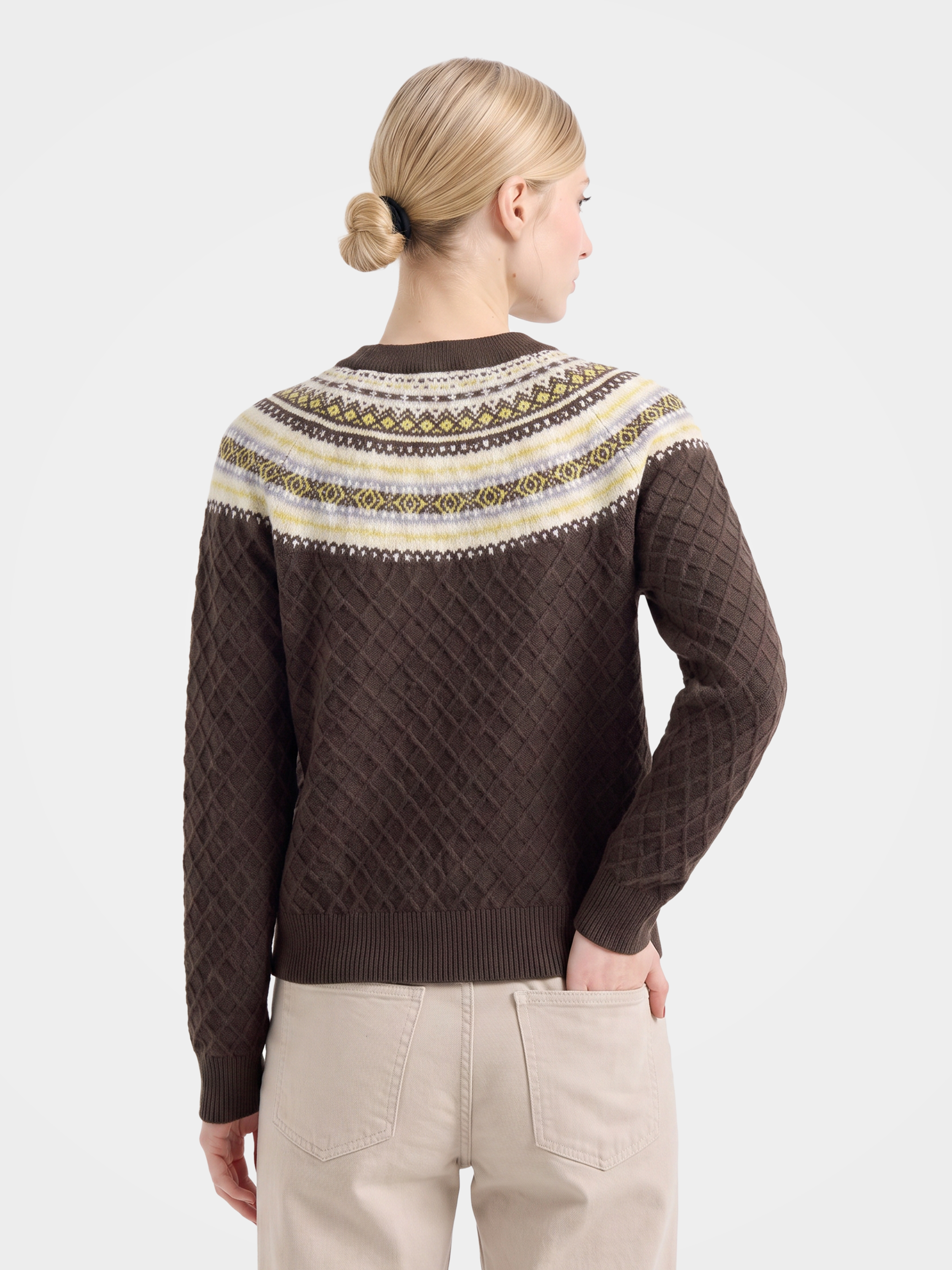 Pre-Order | 100% Cashmere Crew Neck Cardigan Sweater Diamond Knitwear (10-14 Business Days)