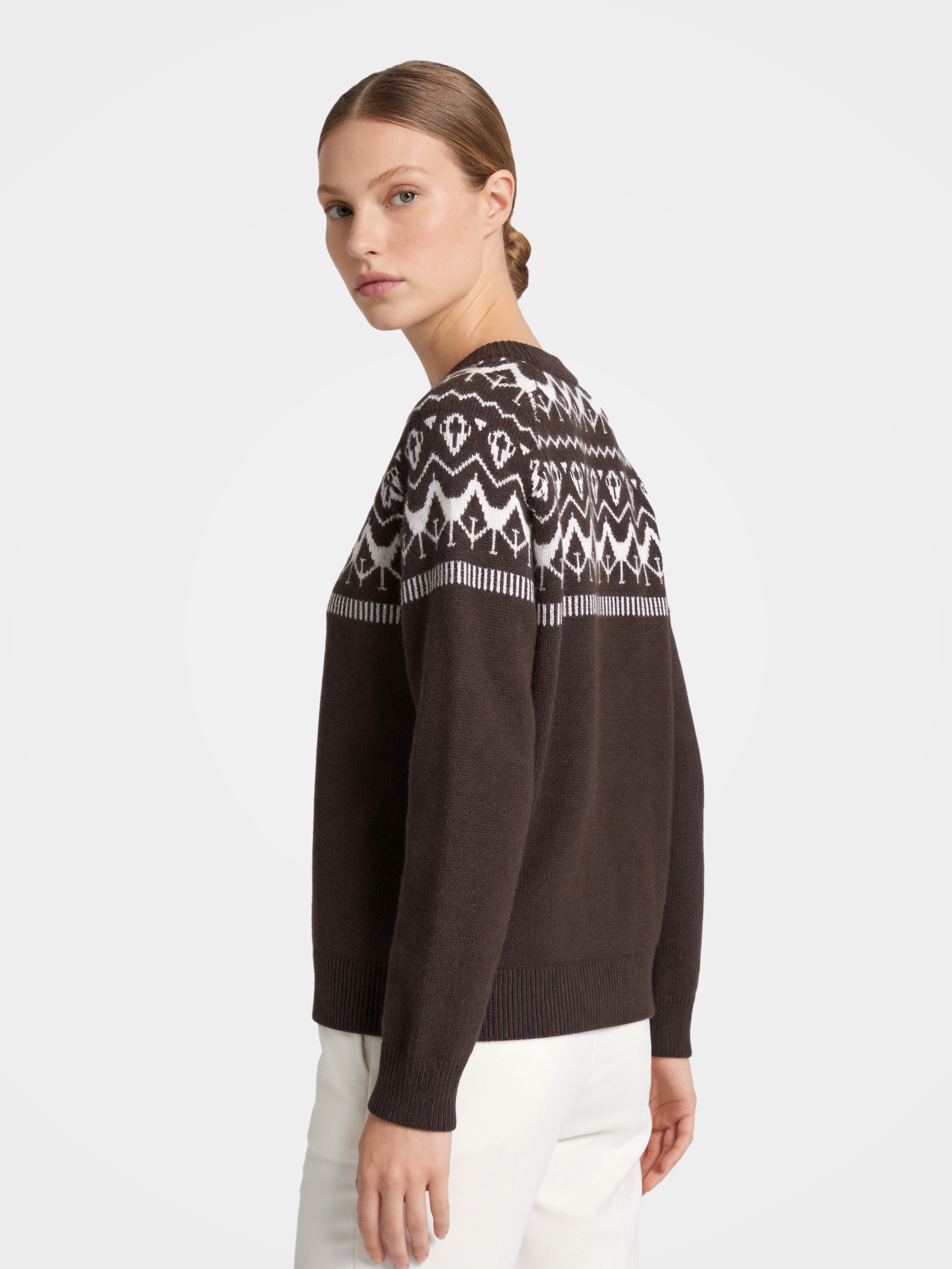 Pre-Order | 100% Cashmere Crew Neck Sweater Soft Geometry Knit Pullover (10-14 Business Days)