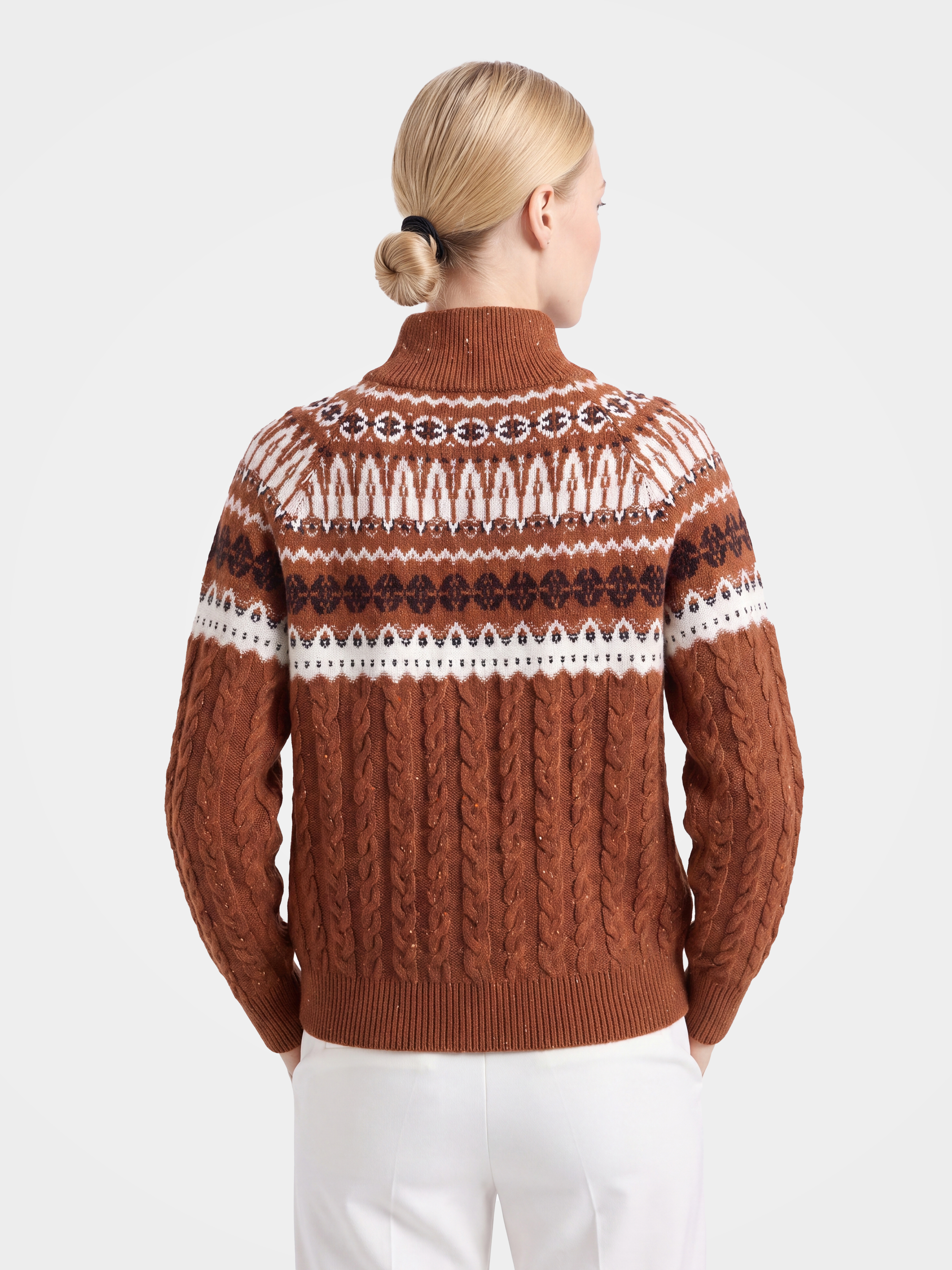 Pre-Order | 100% Cashmere Mock Neck Sweater Zip up Geometry Knit Pullover (10-14 Business Days)