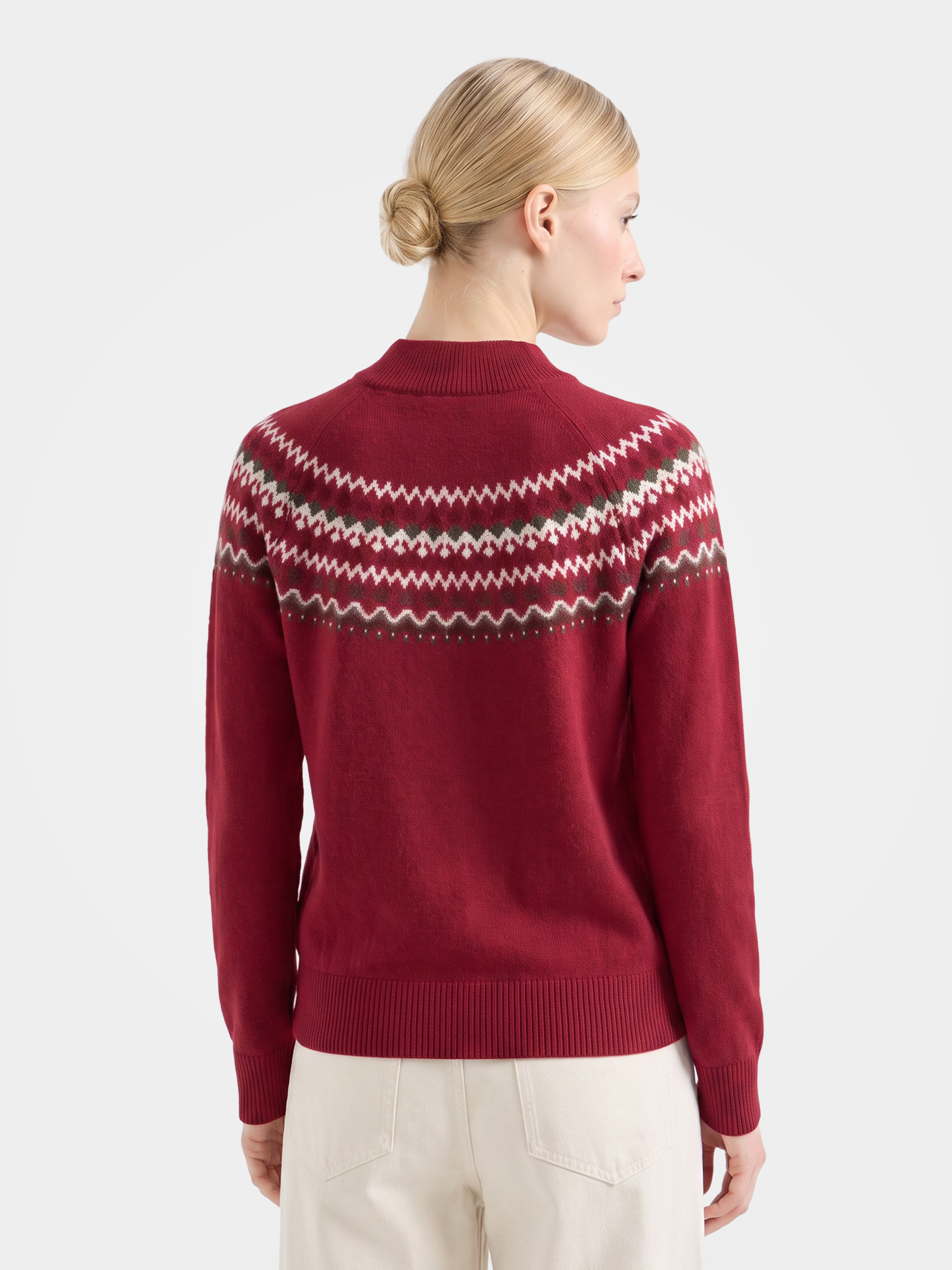 Wool Cashmere Mock Neck Sweater Soft Fair Isle Diamond Knit Pullover