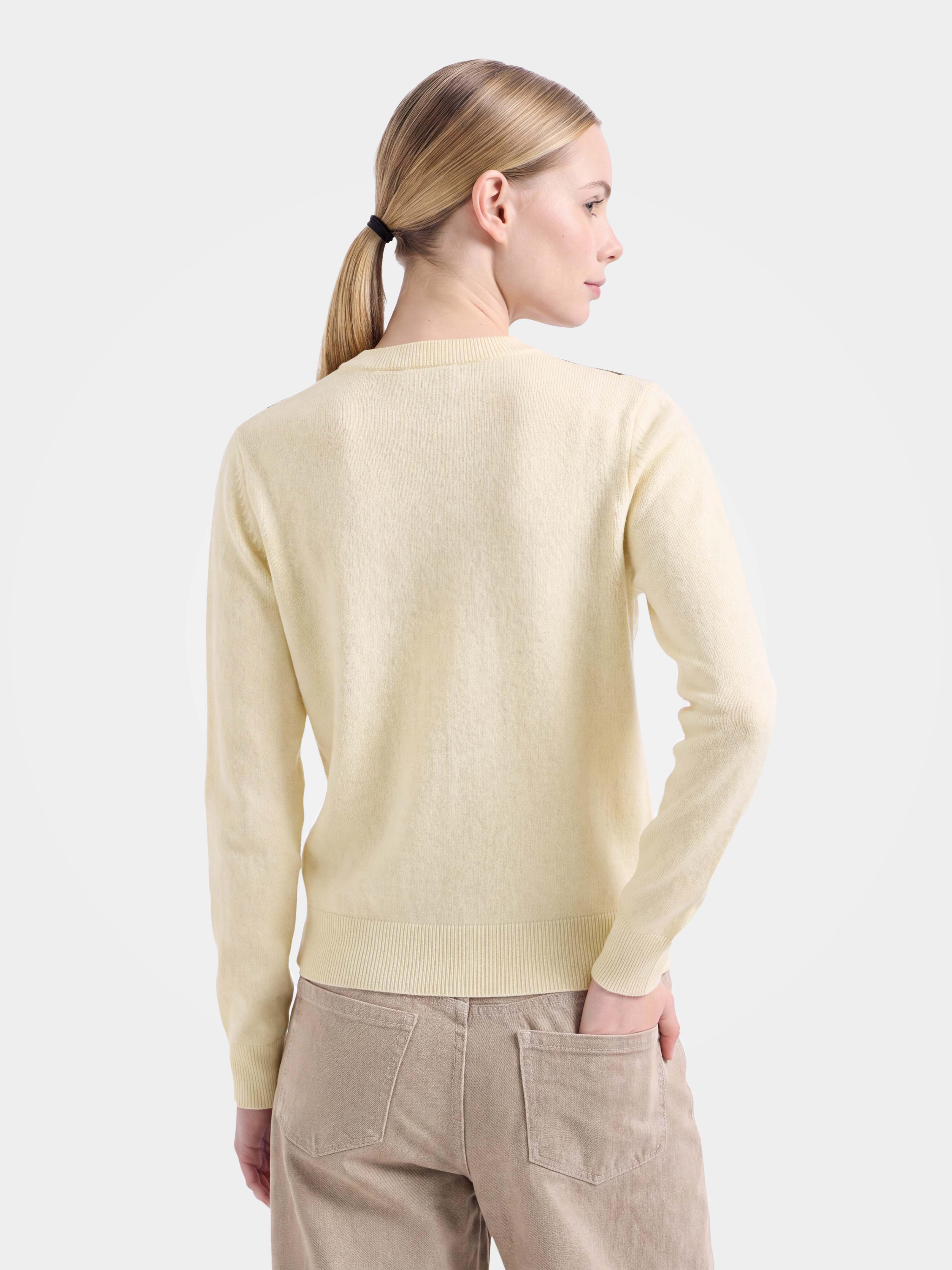 100% Cashmere Crew Neck Soft Knit Argyle Cardigan