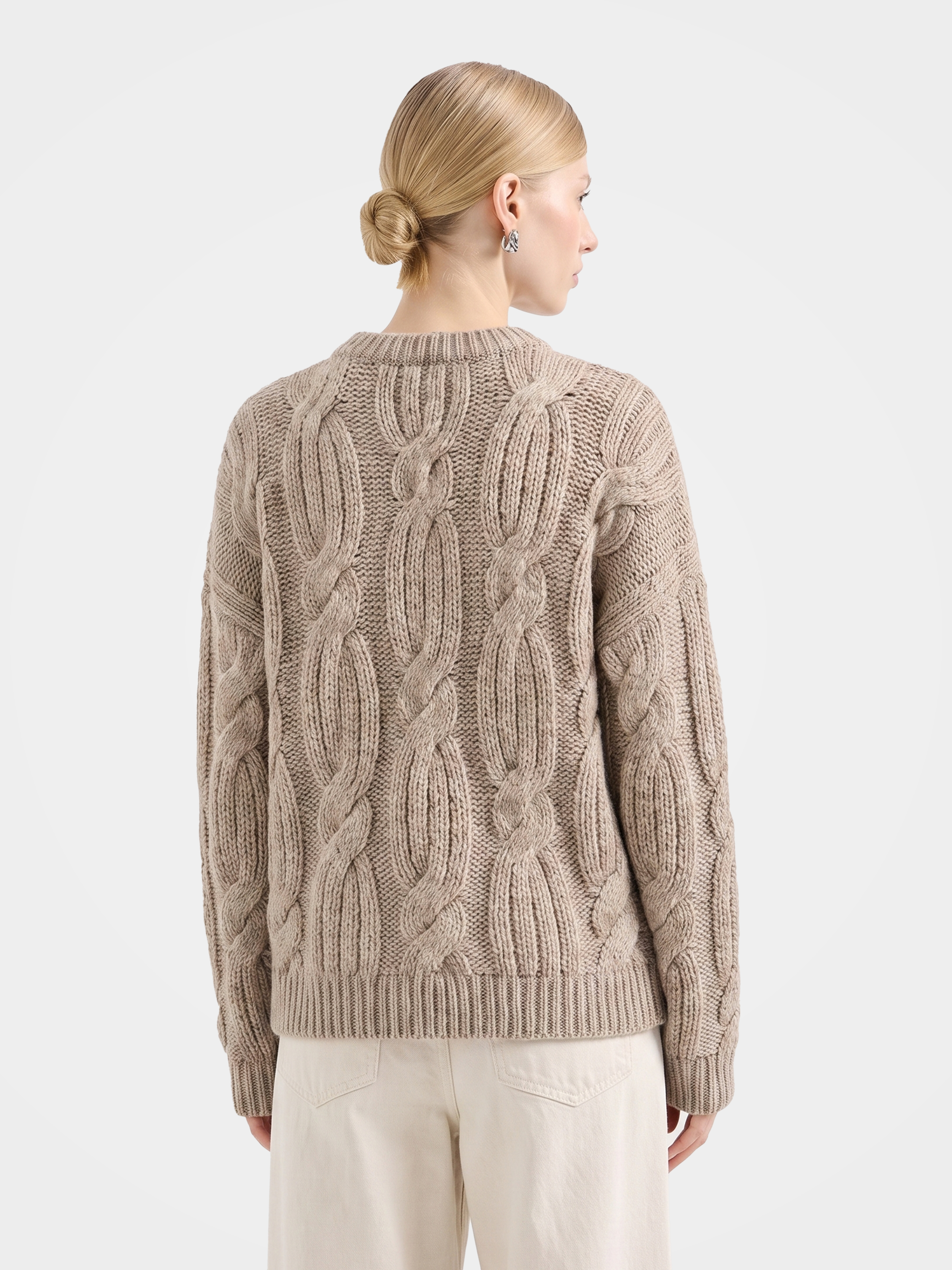 100% Cashmere Cable Knit Crew Neck Sweater 