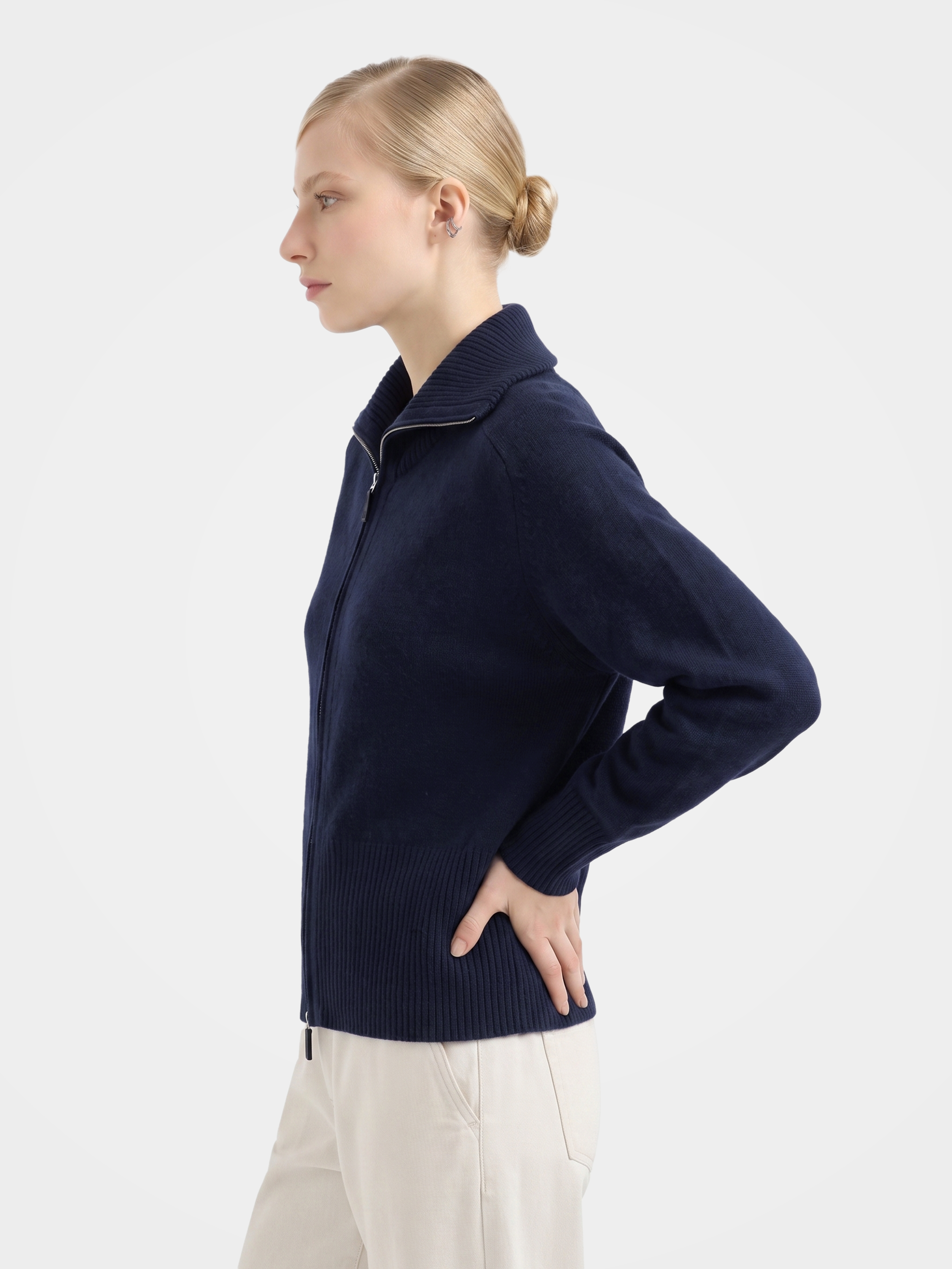 Soft 100% Cashmere Zip Ribbed Knit Cardigan