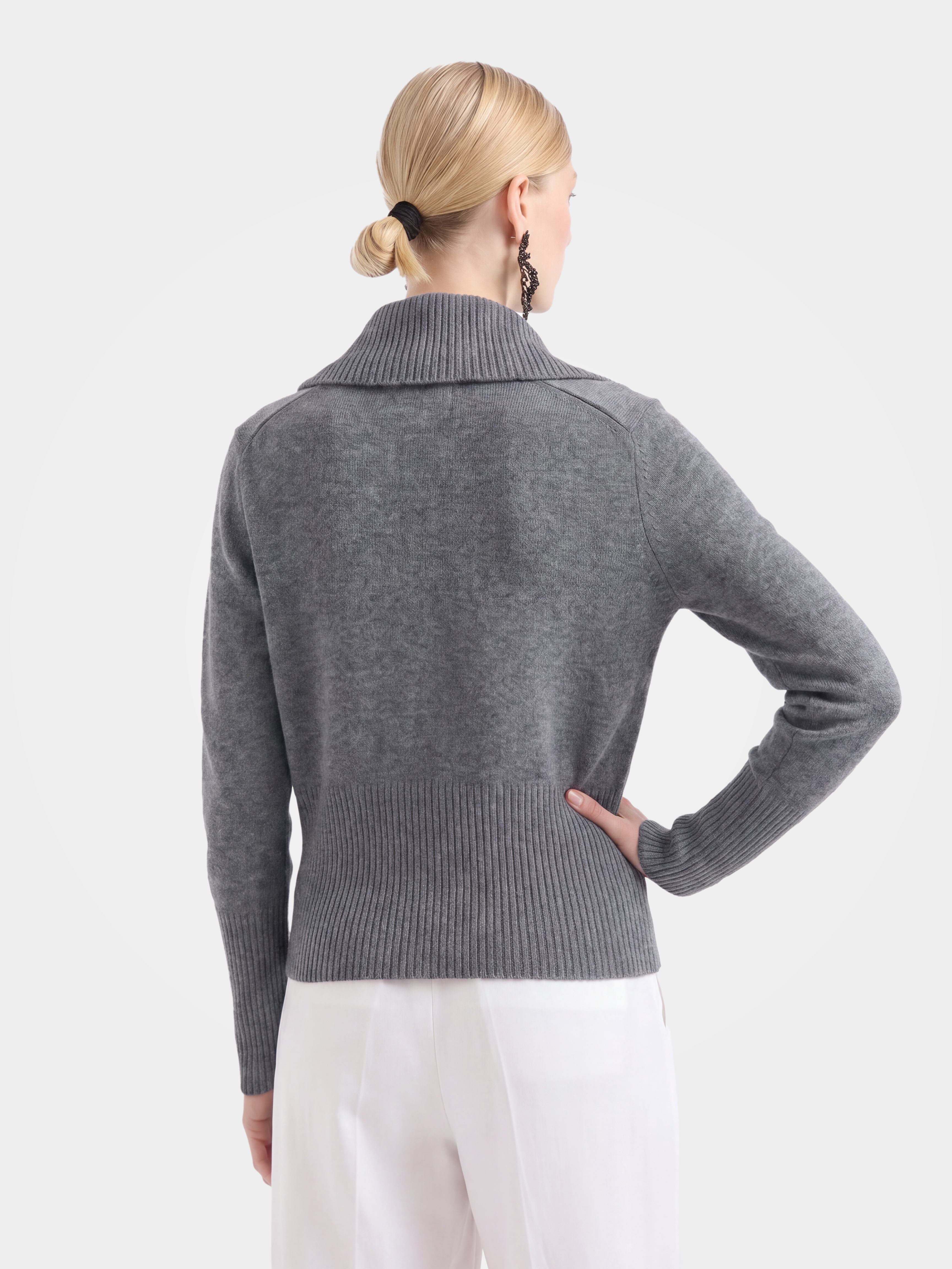 Soft 100% Cashmere Zip Ribbed Knit Cardigan