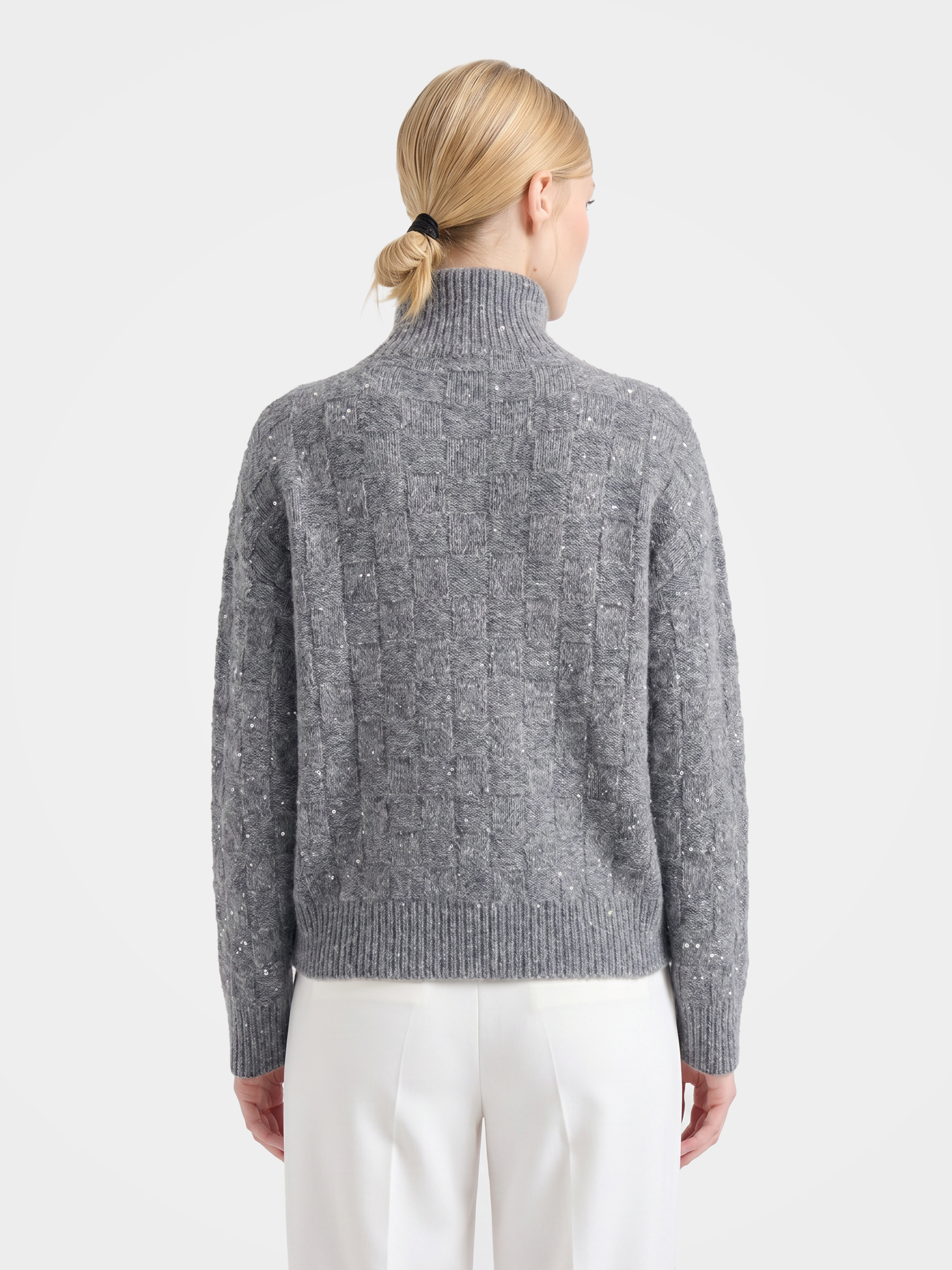 Cashmere Mock Neck Sweater Diamond Soft Sequin Knit 