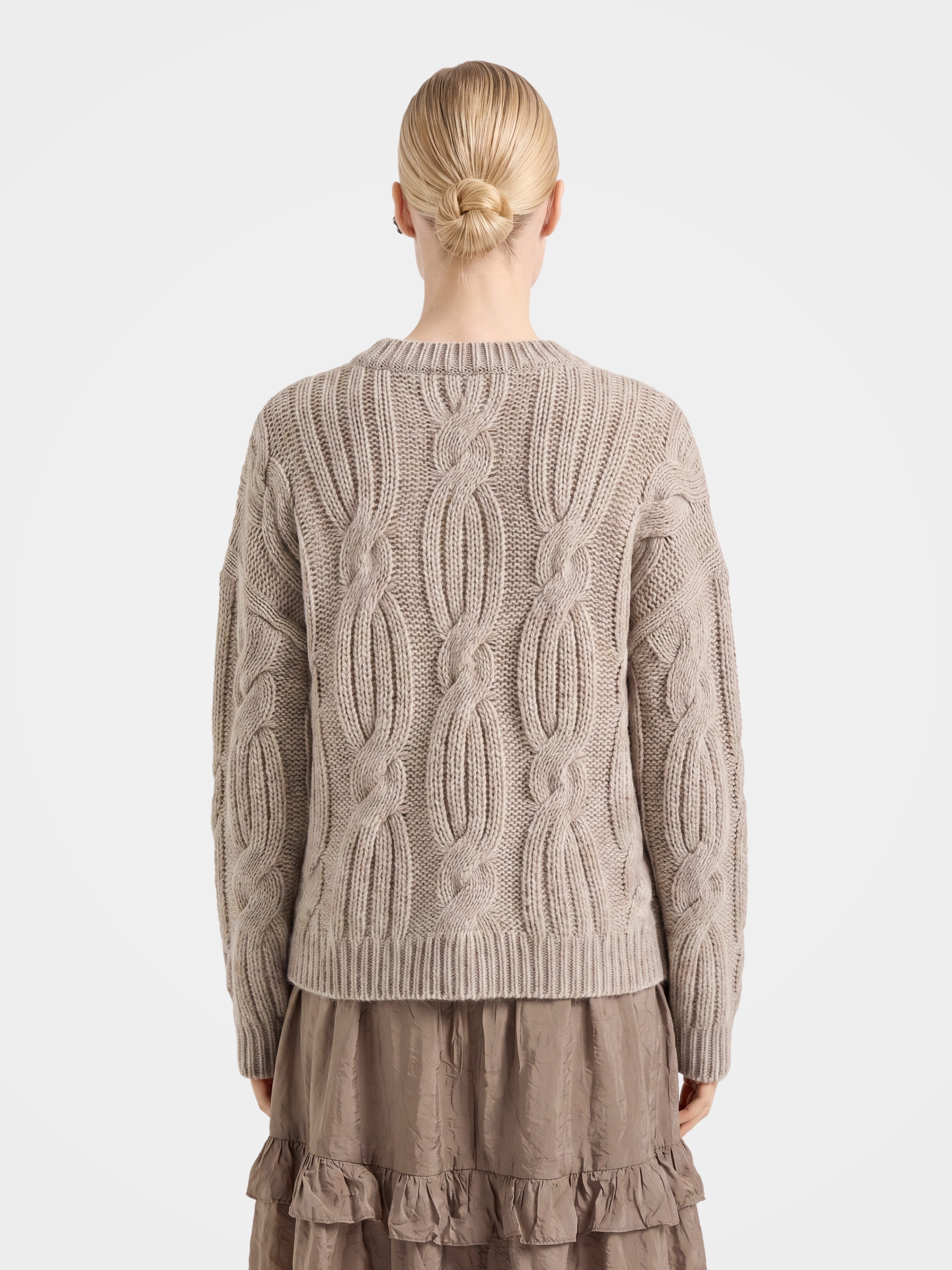 100% Pure Cashmere Heritage Cable Knit Crew Neck Sweater