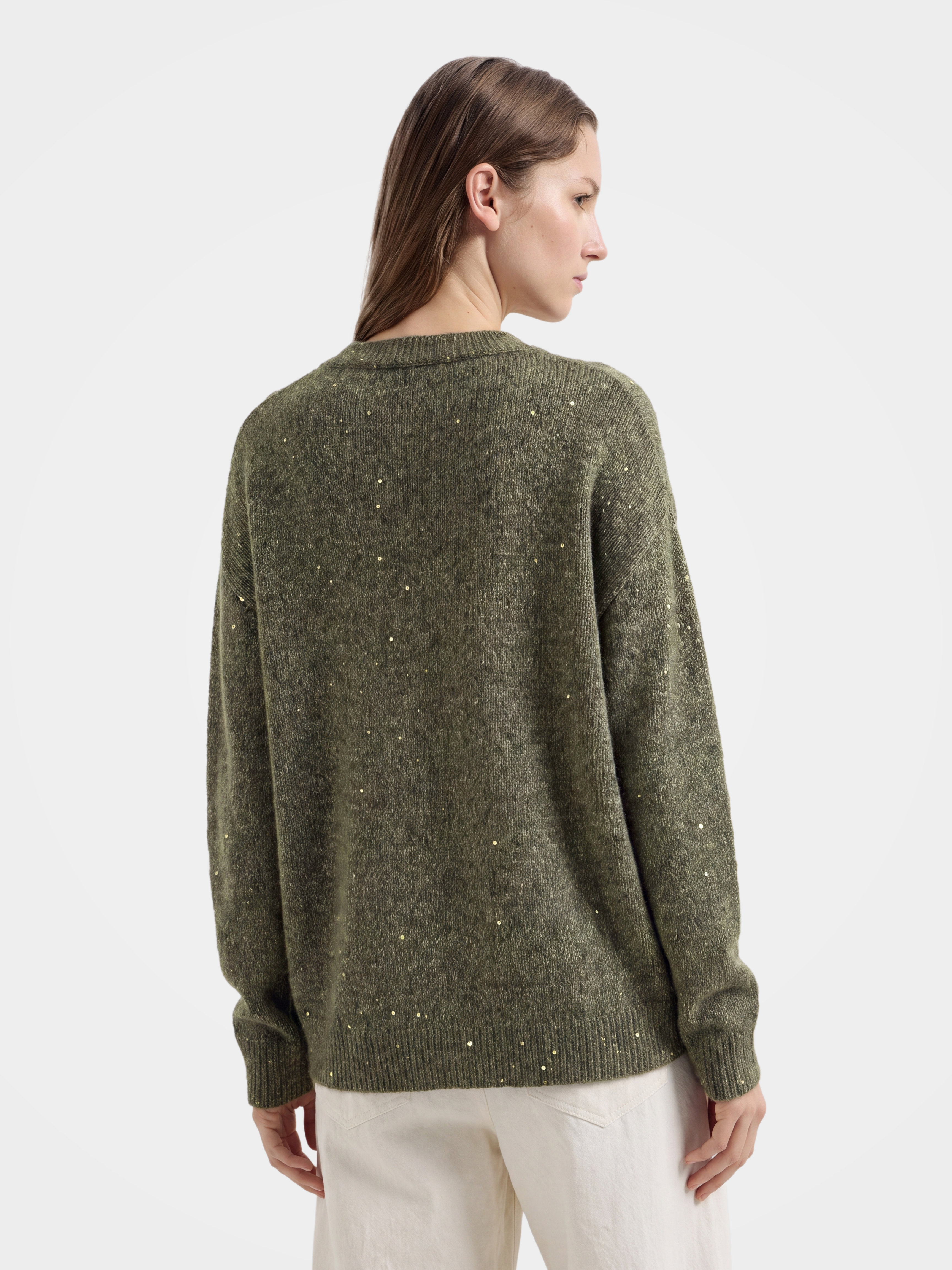  Pure Cashmere Heritage Cable Knit Crew Neck Sequin Sweater