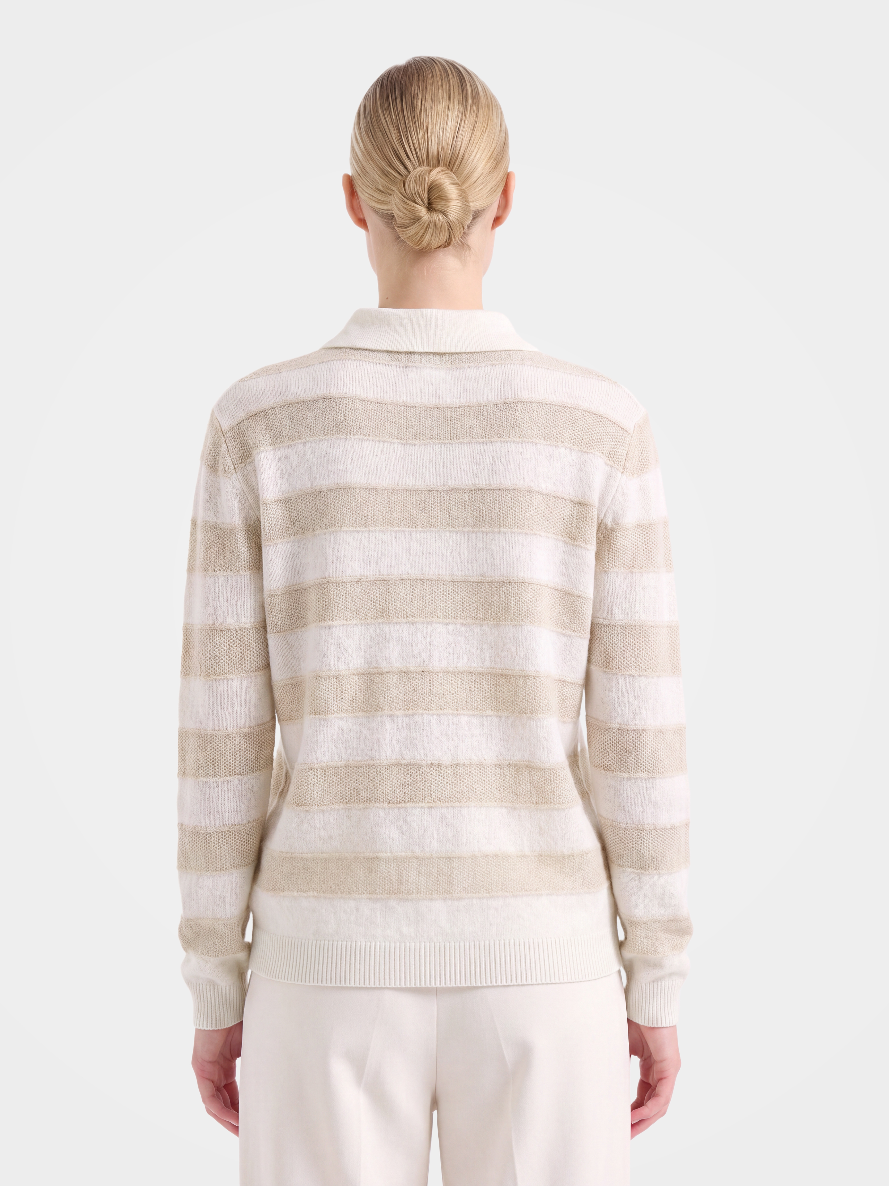 100% Cashmere Polo Stripe Patchwork Knit Sweater 