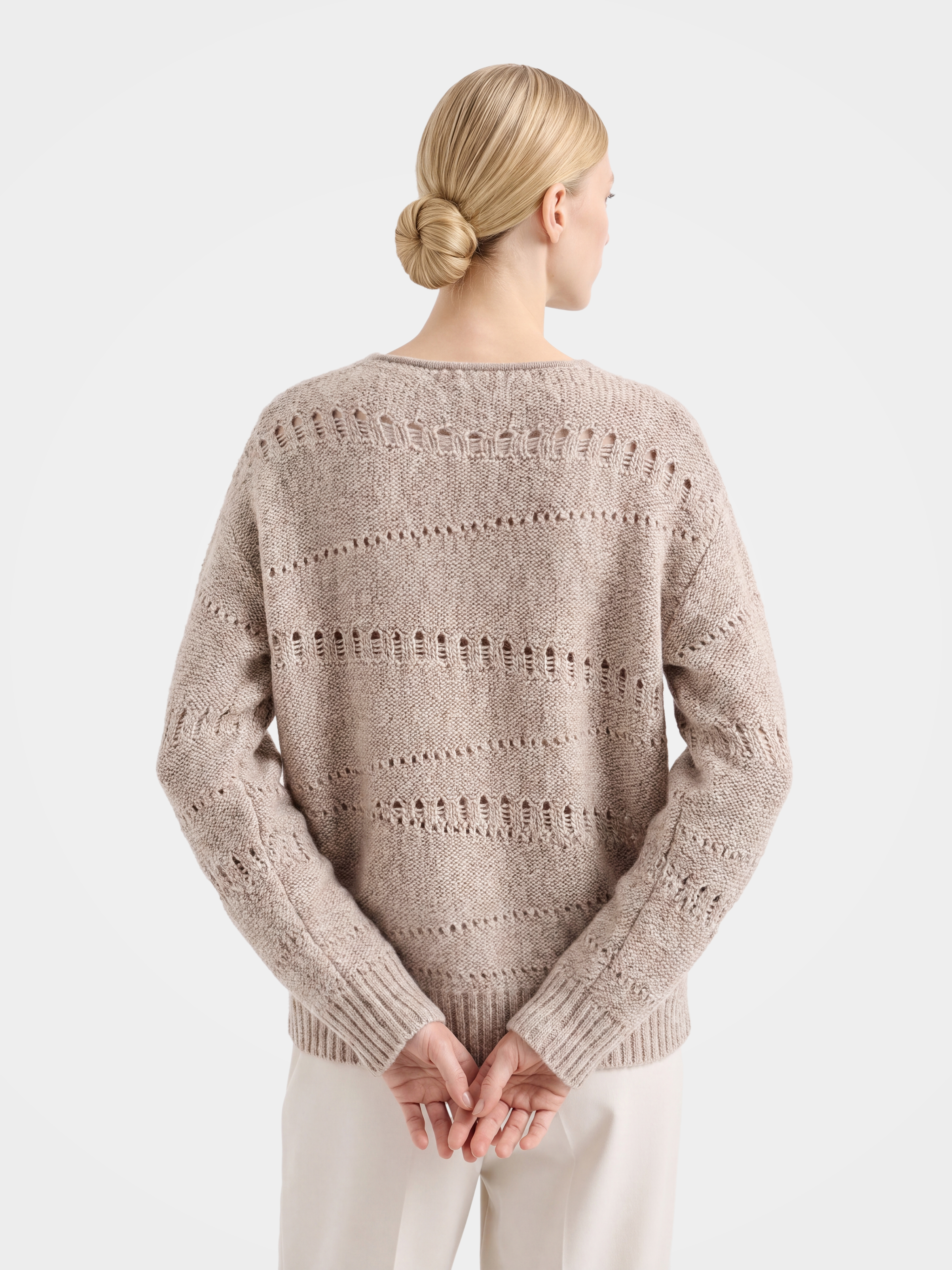 Pure  100% Cashmere Openwork Knit V Neck Sweater