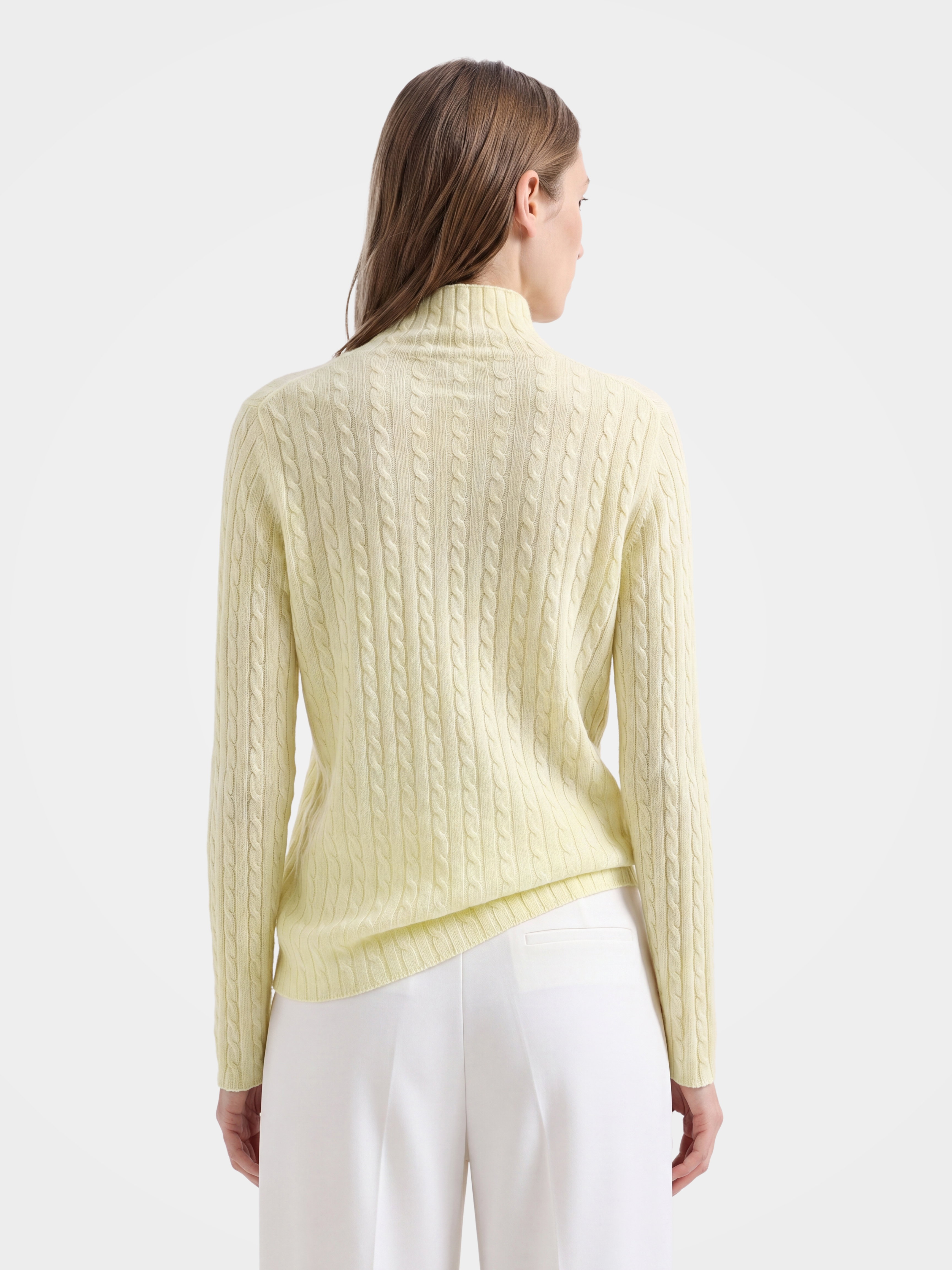 Cashmere Blend Cable Knit Mock Neck Sweater
