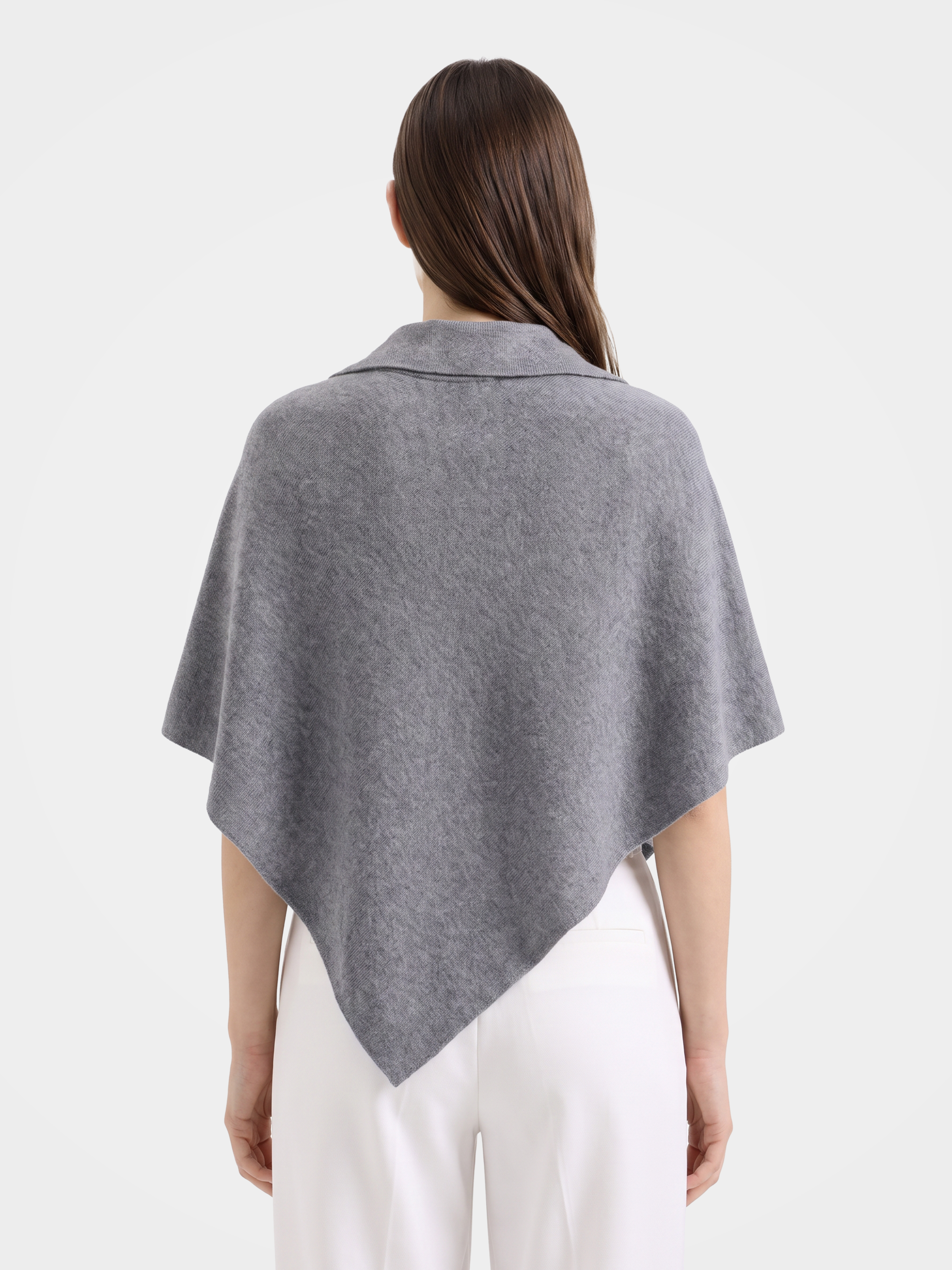 100% Cashmere Buttoned Collared Poncho Cape With Beaded Fringe
