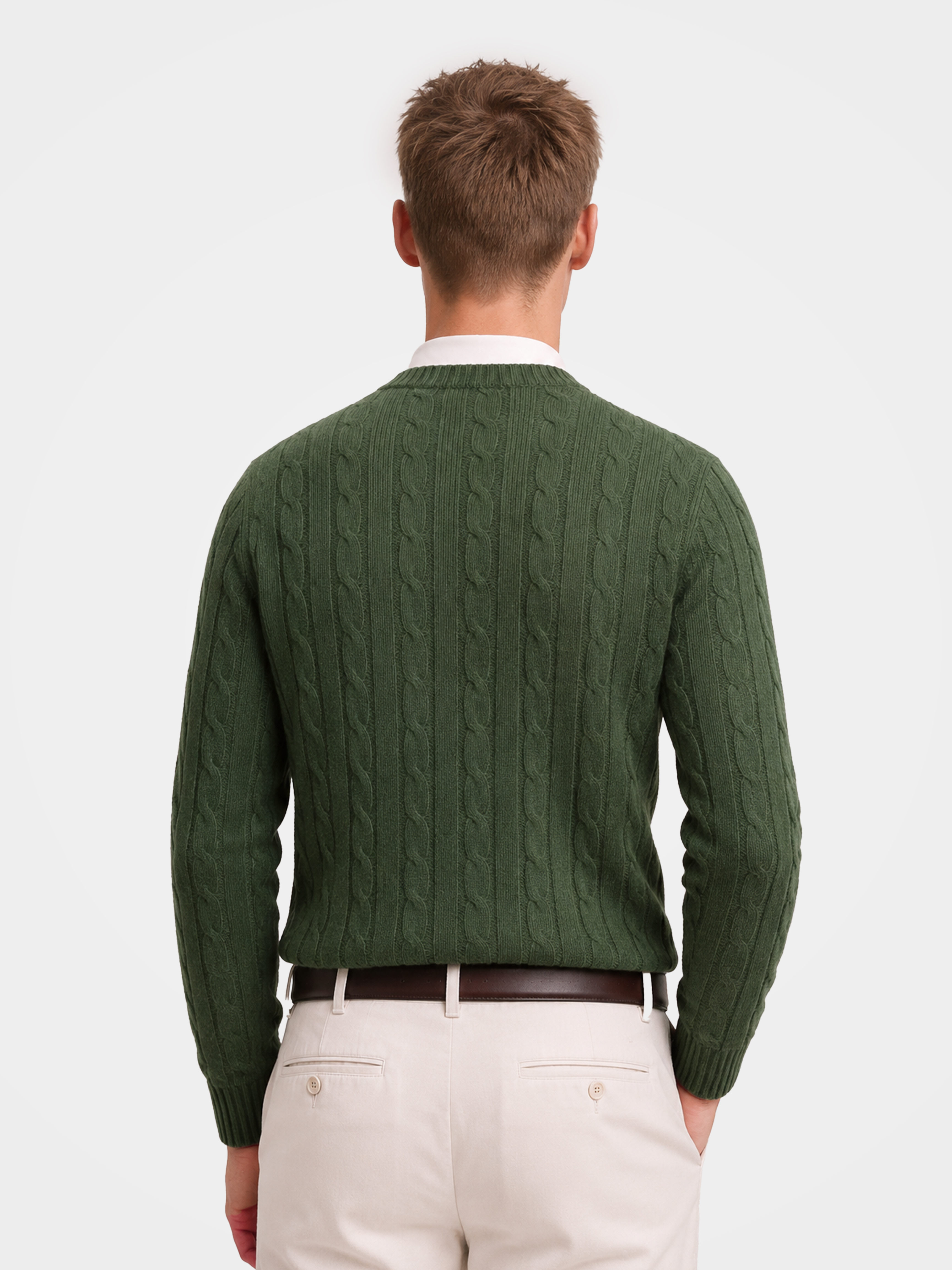 Men’s 100% Cashmere Crew Neck Cable Knit Sweater