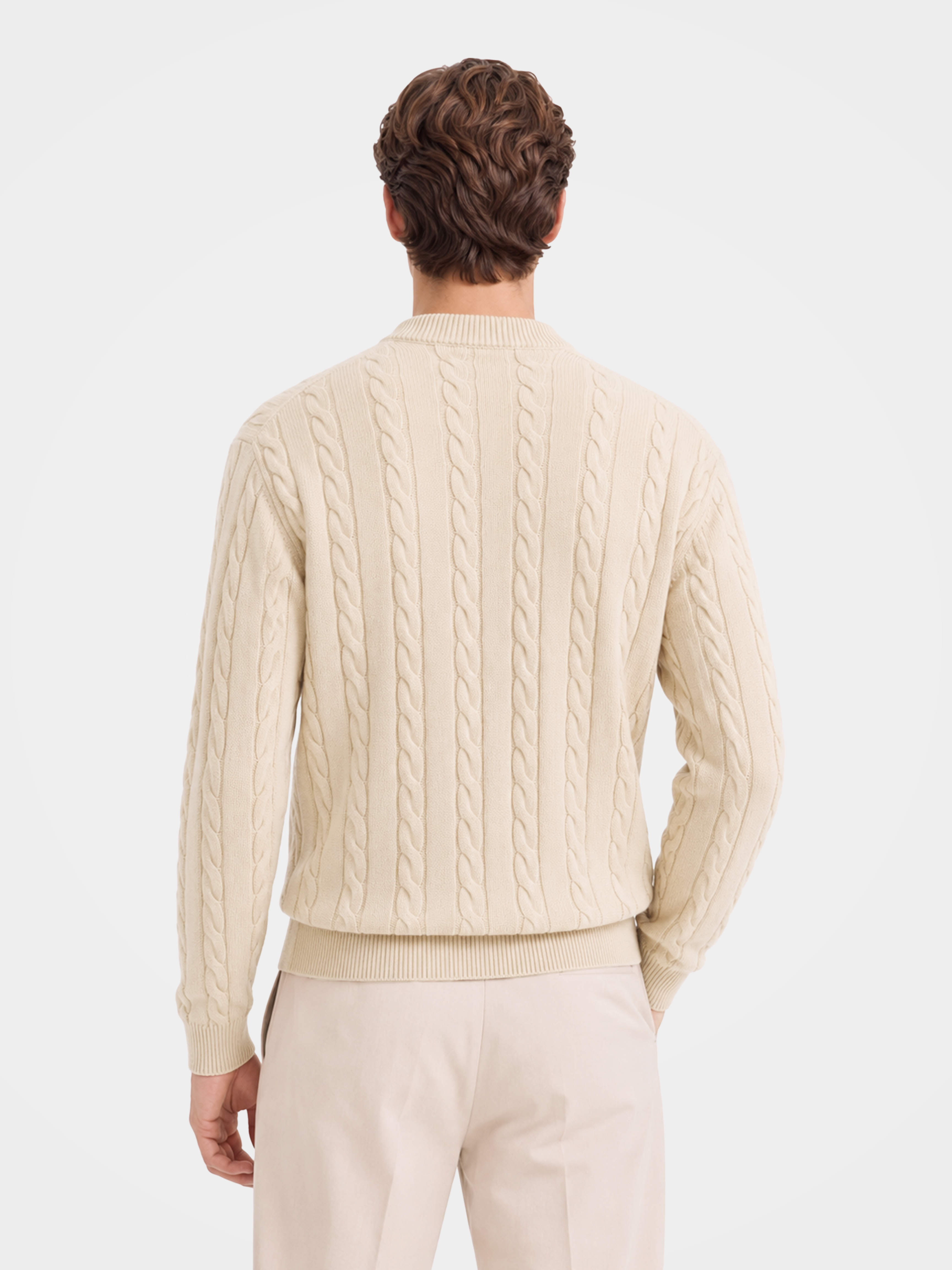 Pre-Order | Men’s 100% Cashmere Baseball Collar Zip Cable Knit Cardigan (10-14 Business Days)