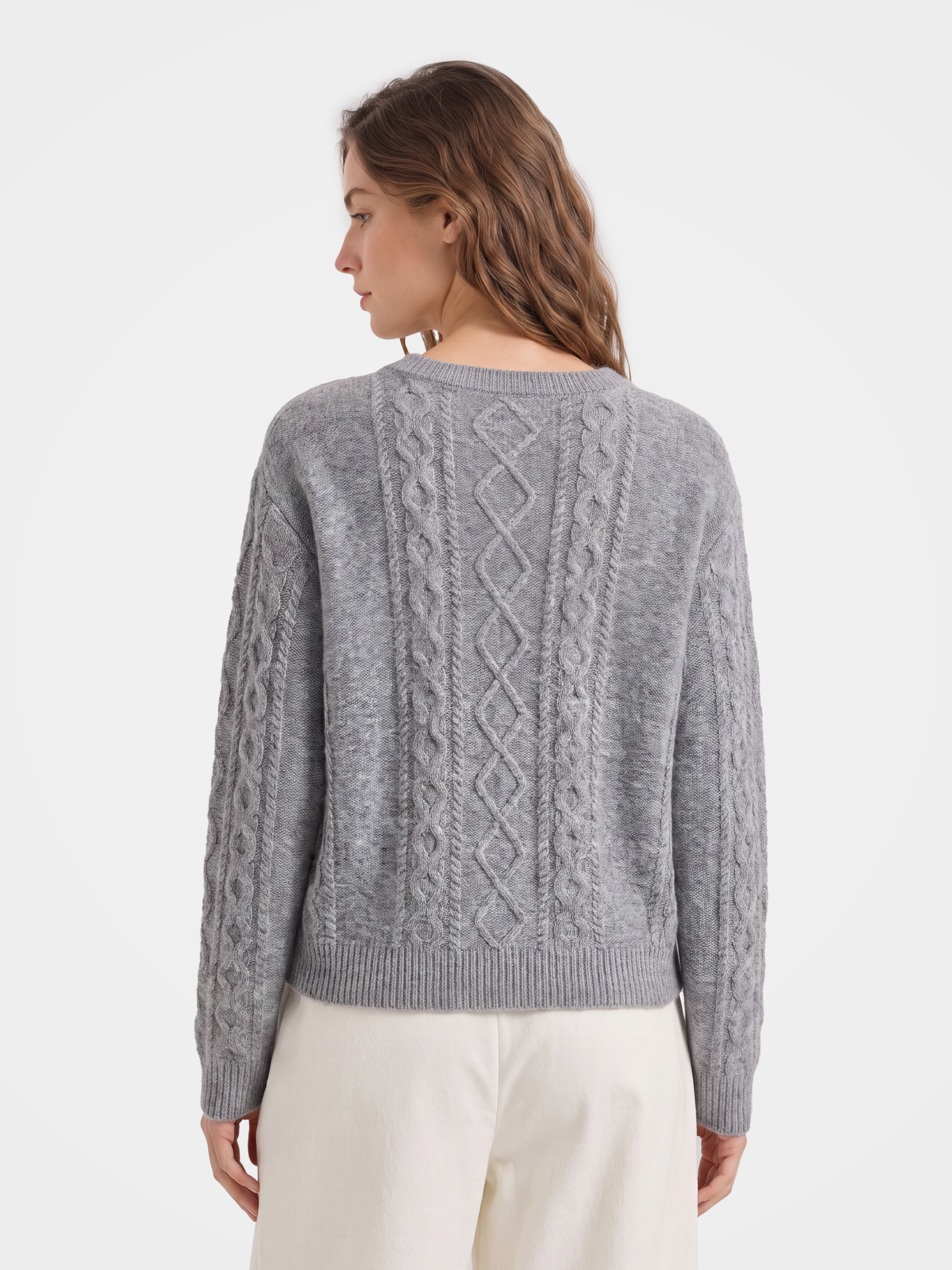 100% Cashmere Cable Knit Crew Neck Cardigan