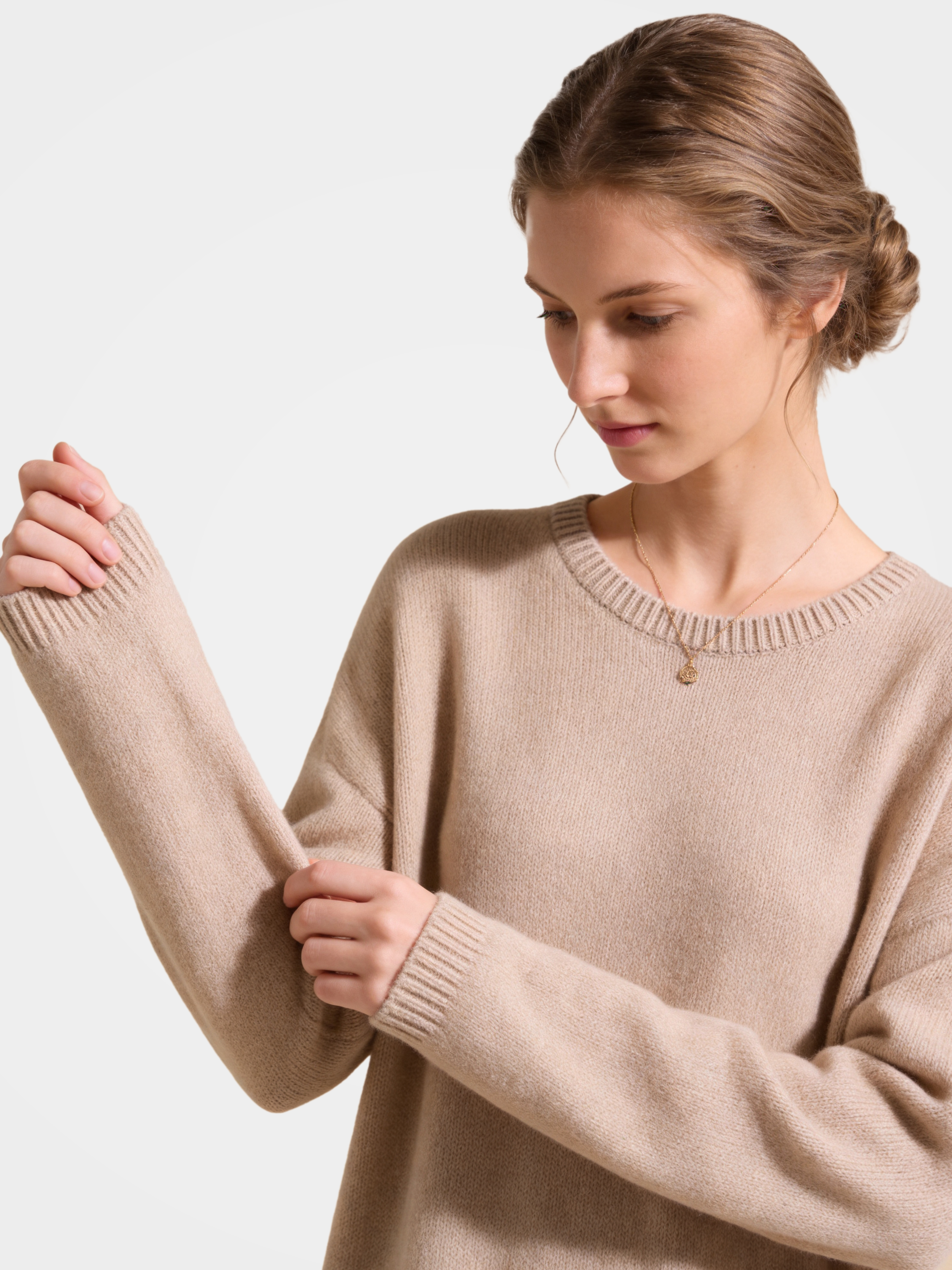 100% Cashmere Long Sleeve Crew Neck Midi Sweater Dress
