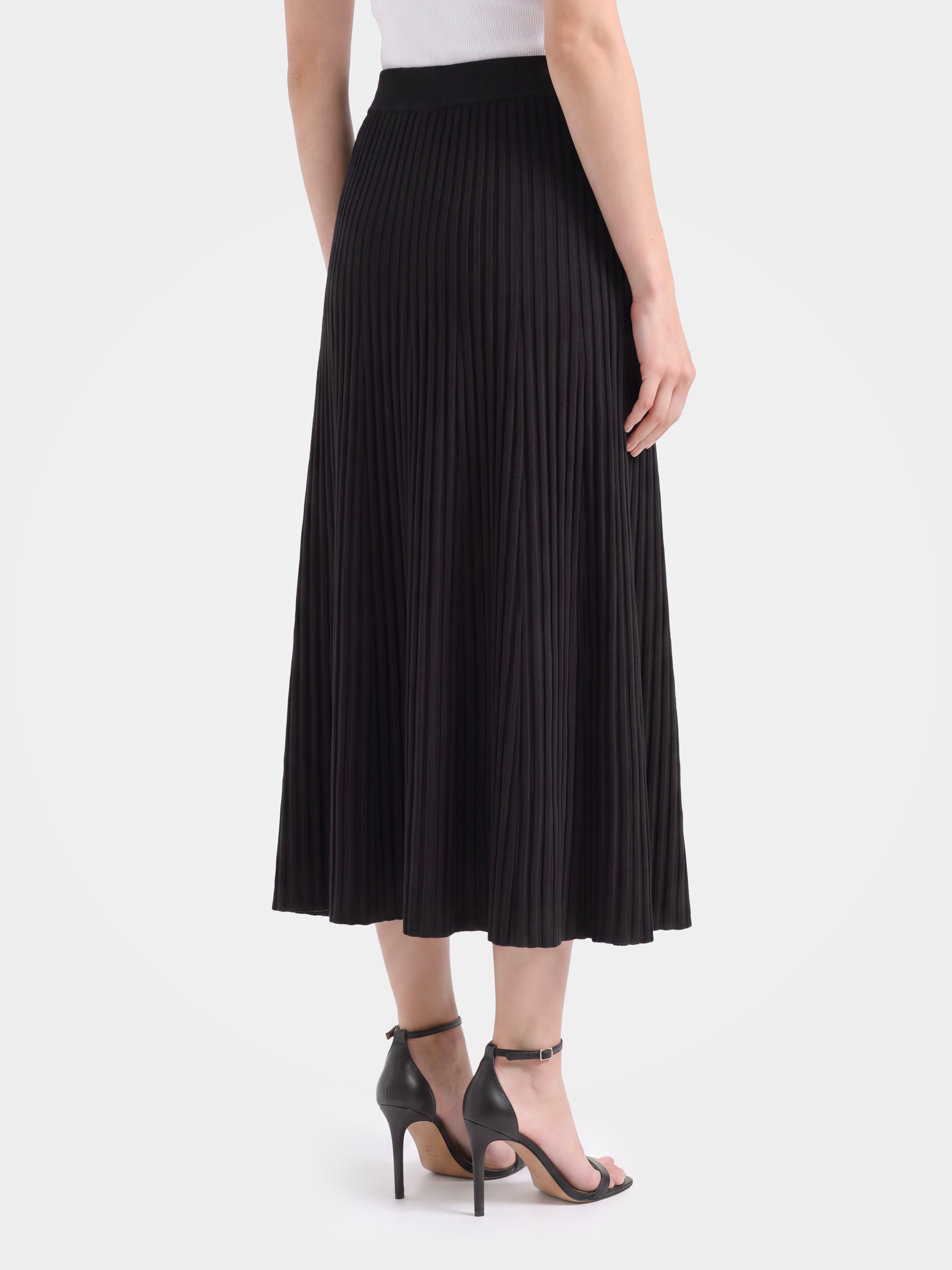 100% Mongolian Cashmere Rib Knit Pleated Midi Skirt