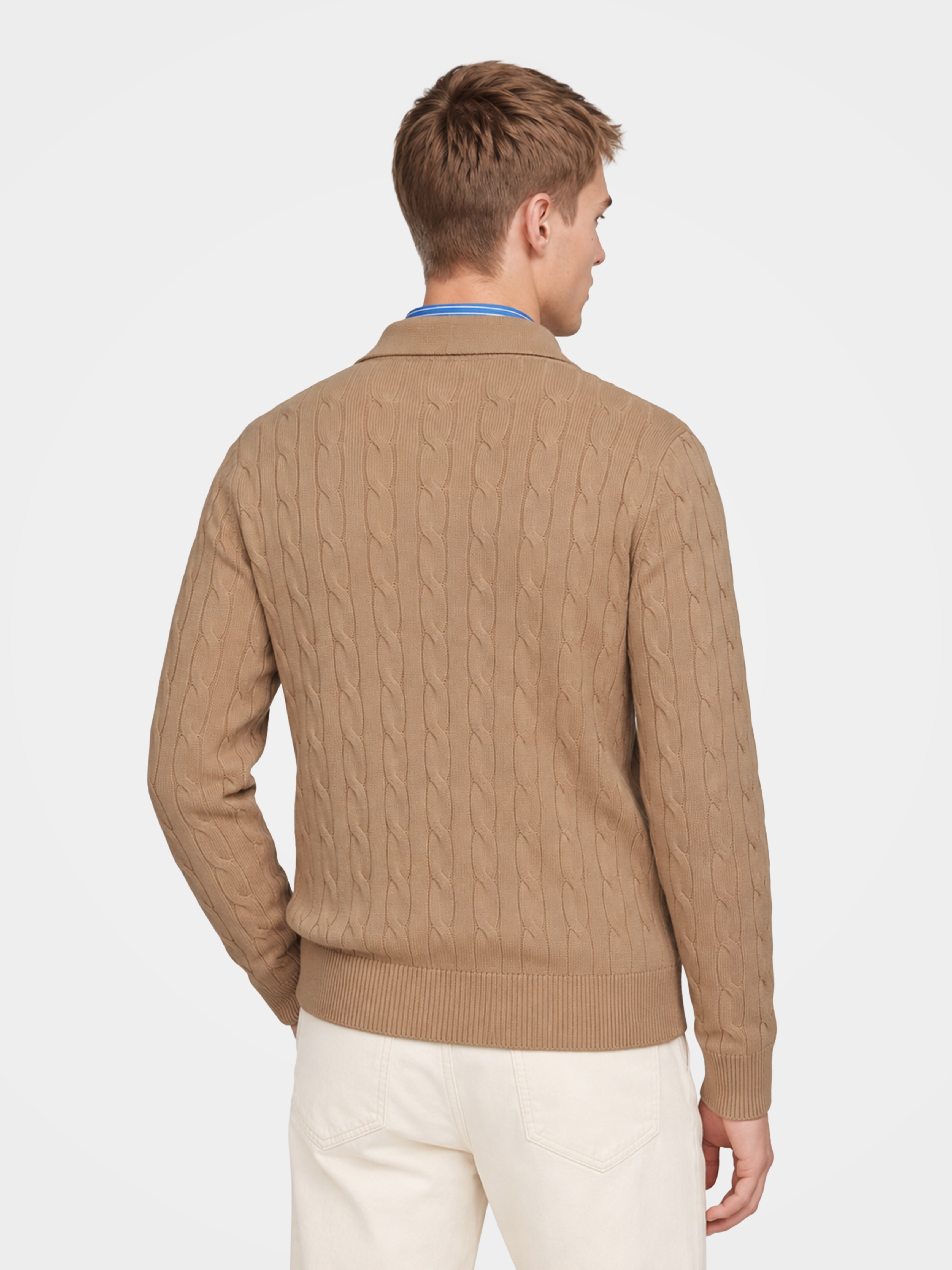Men's 100% Cashmere Collared Zip Cable Knit Cardigan