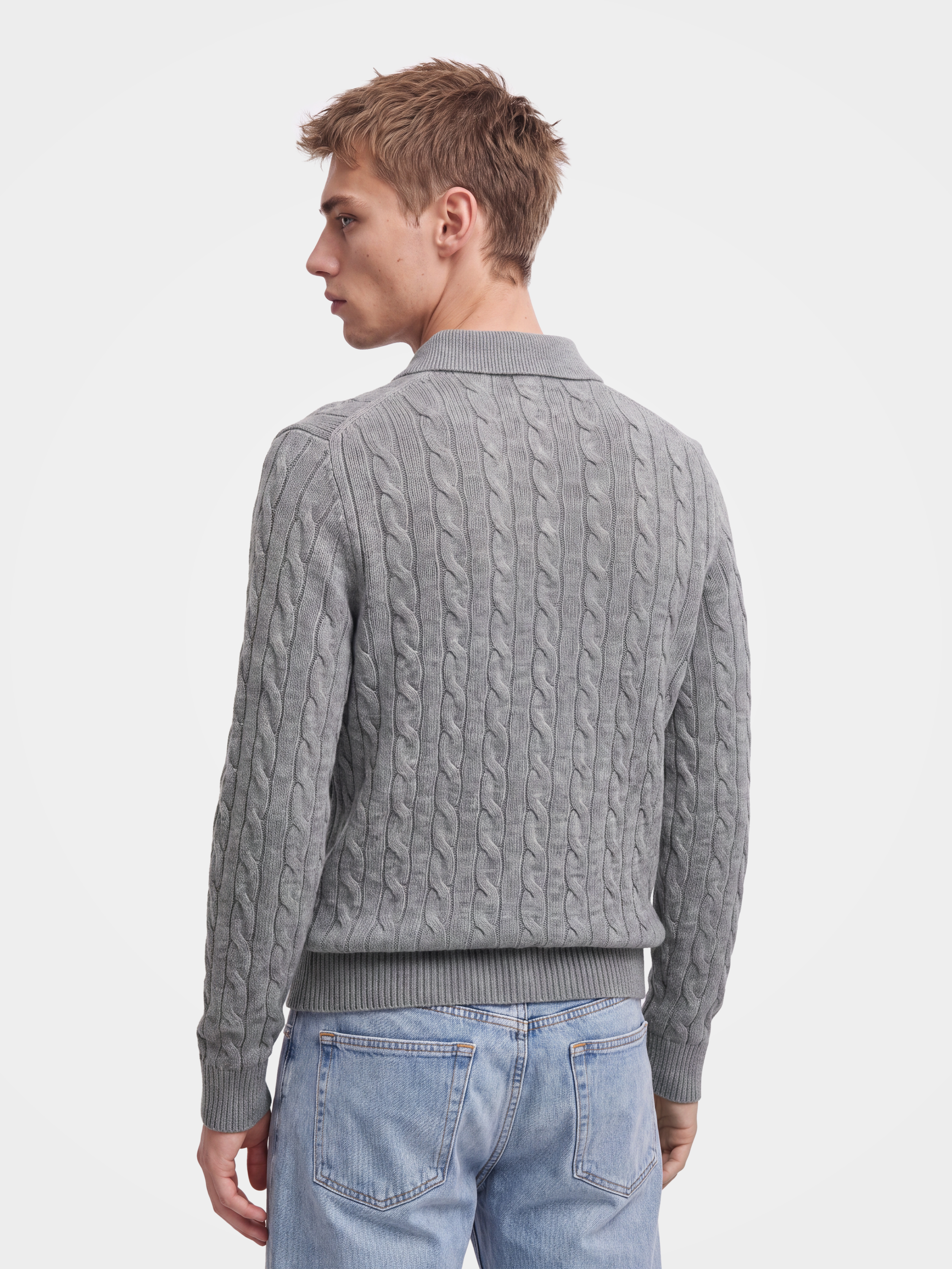 Pre-Order | Men's 100% Cashmere Cable Knit Polo Collar Sweater (10-14 Business Days)