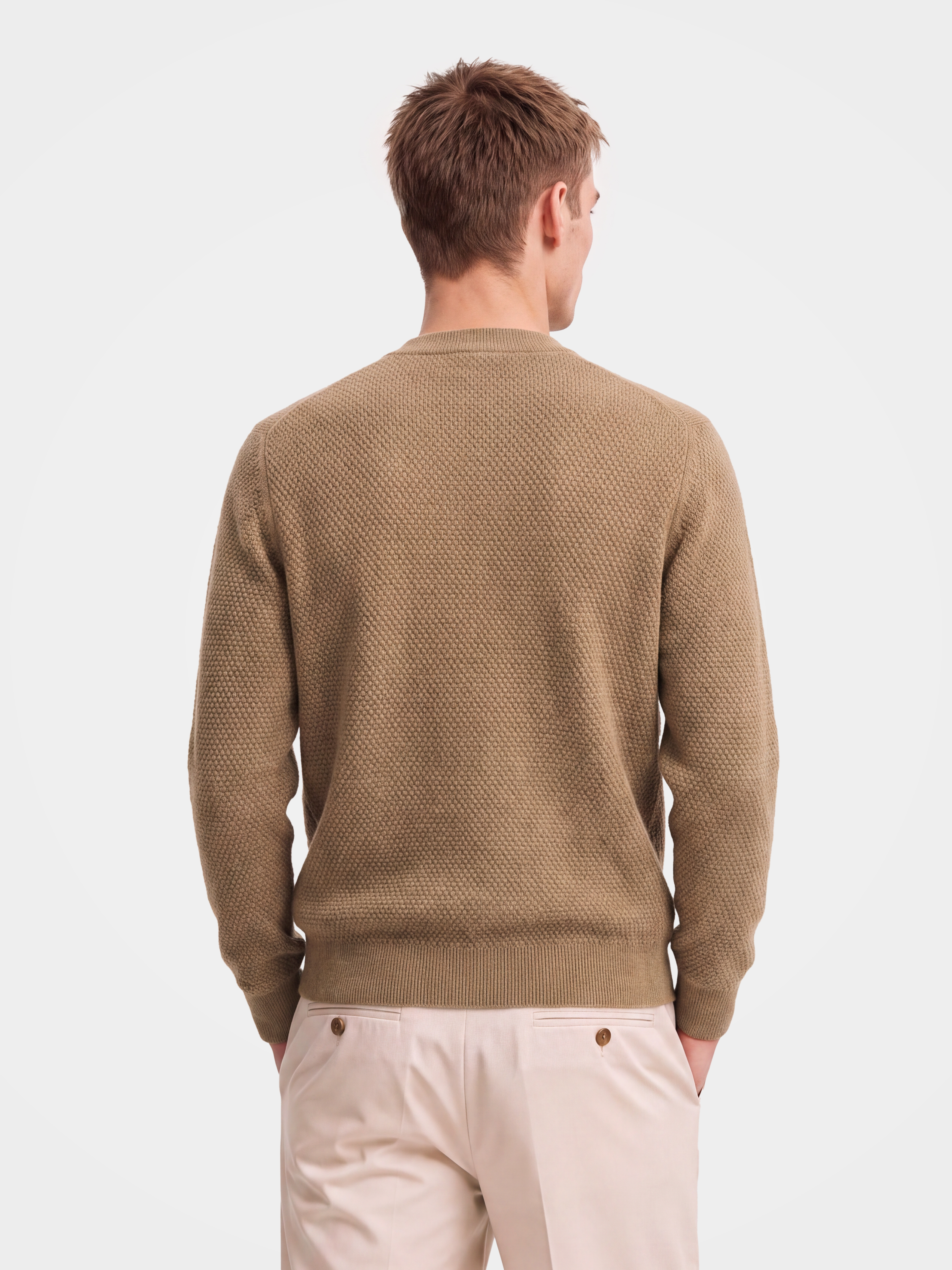 Pre-Order | Men's 100% Cashmere Honeycomb Knit Crew Neck Cardigan (10-14 Business Days)