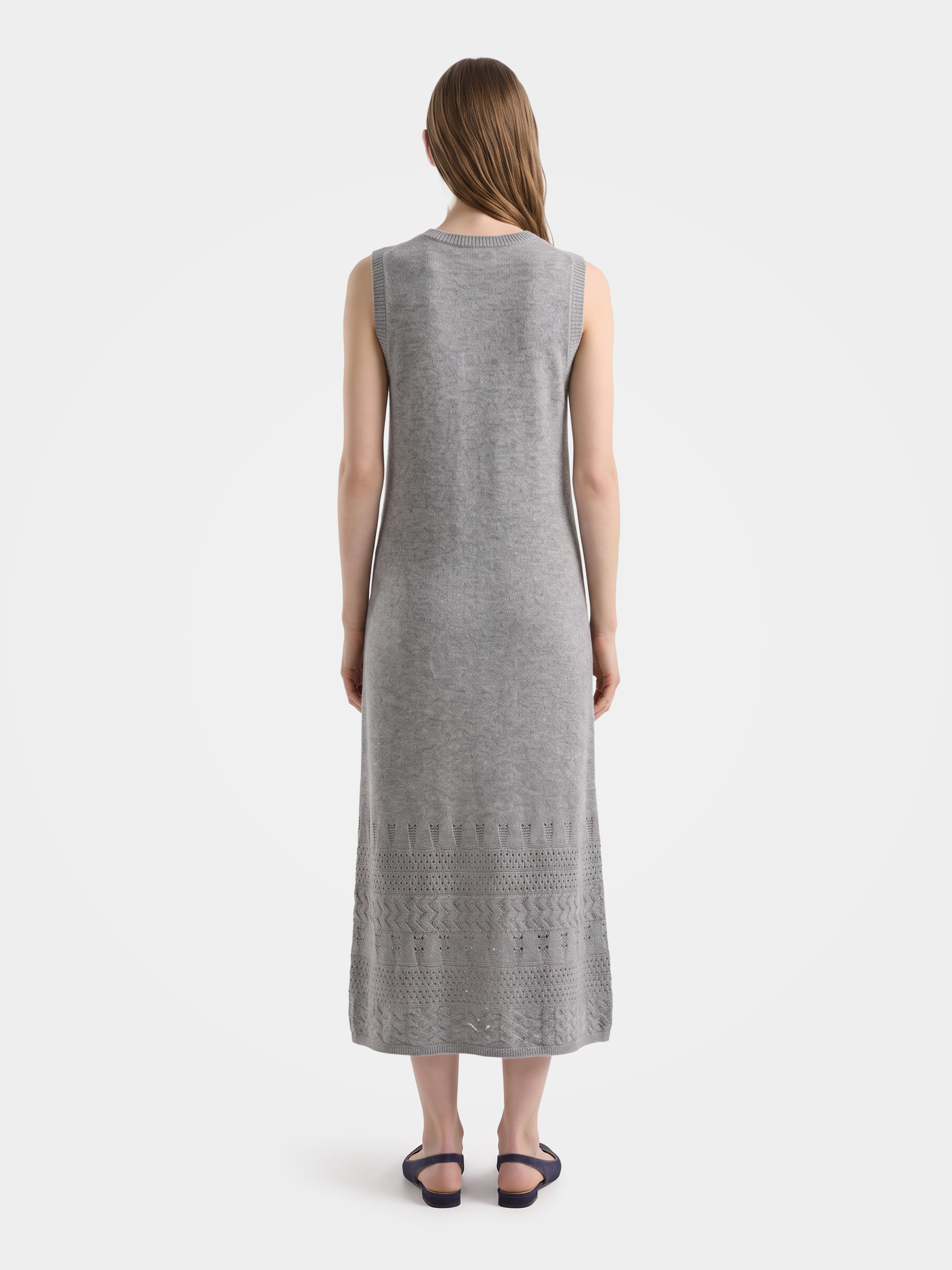 100% Cashmere Sleeveless Openwork Knit Midi Sweater Dress