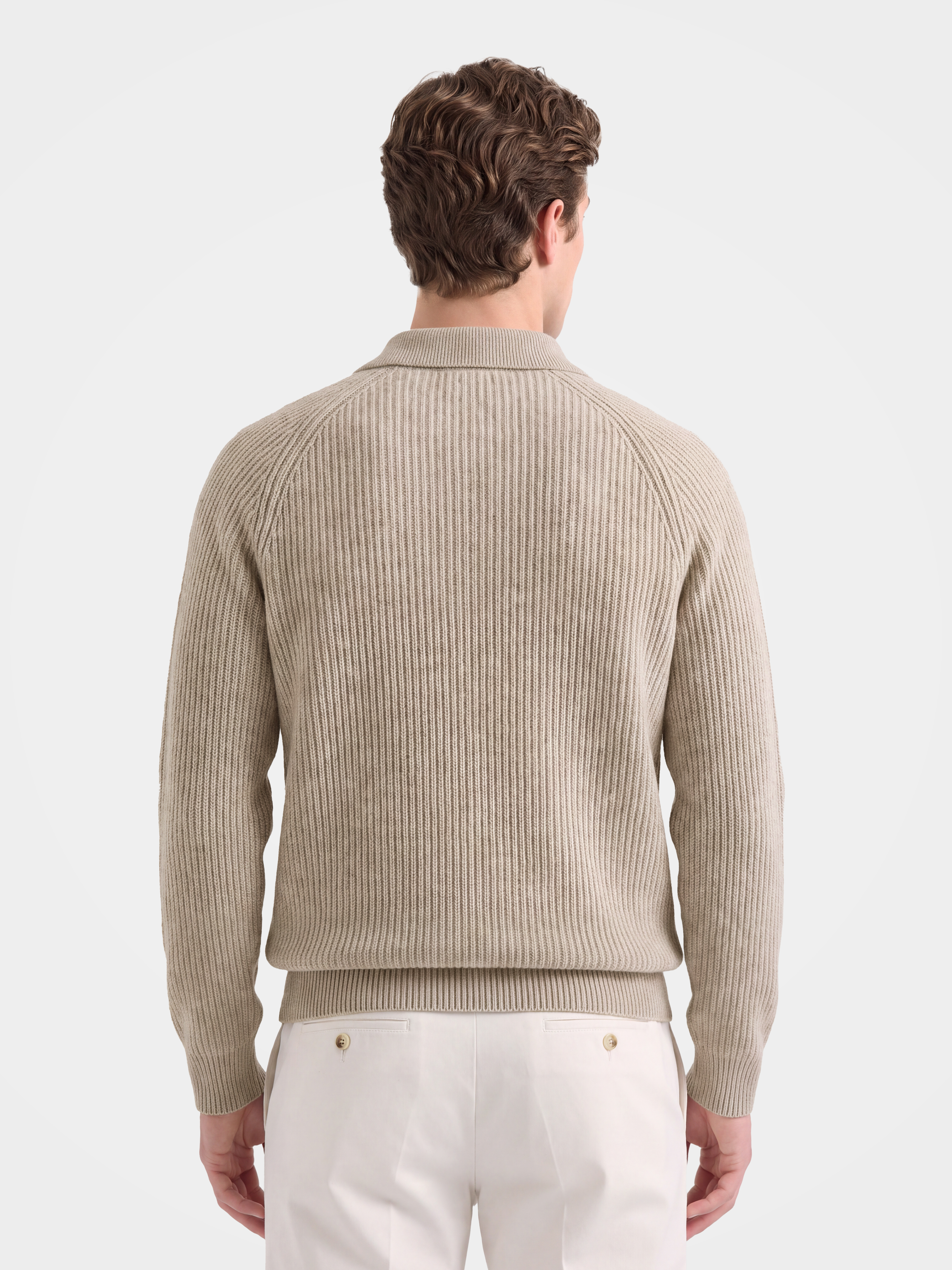 Pre-Order | Men's 100% Cashmere Rib Knit Collared Quarter-Zip Sweater (10-14 Business Days)