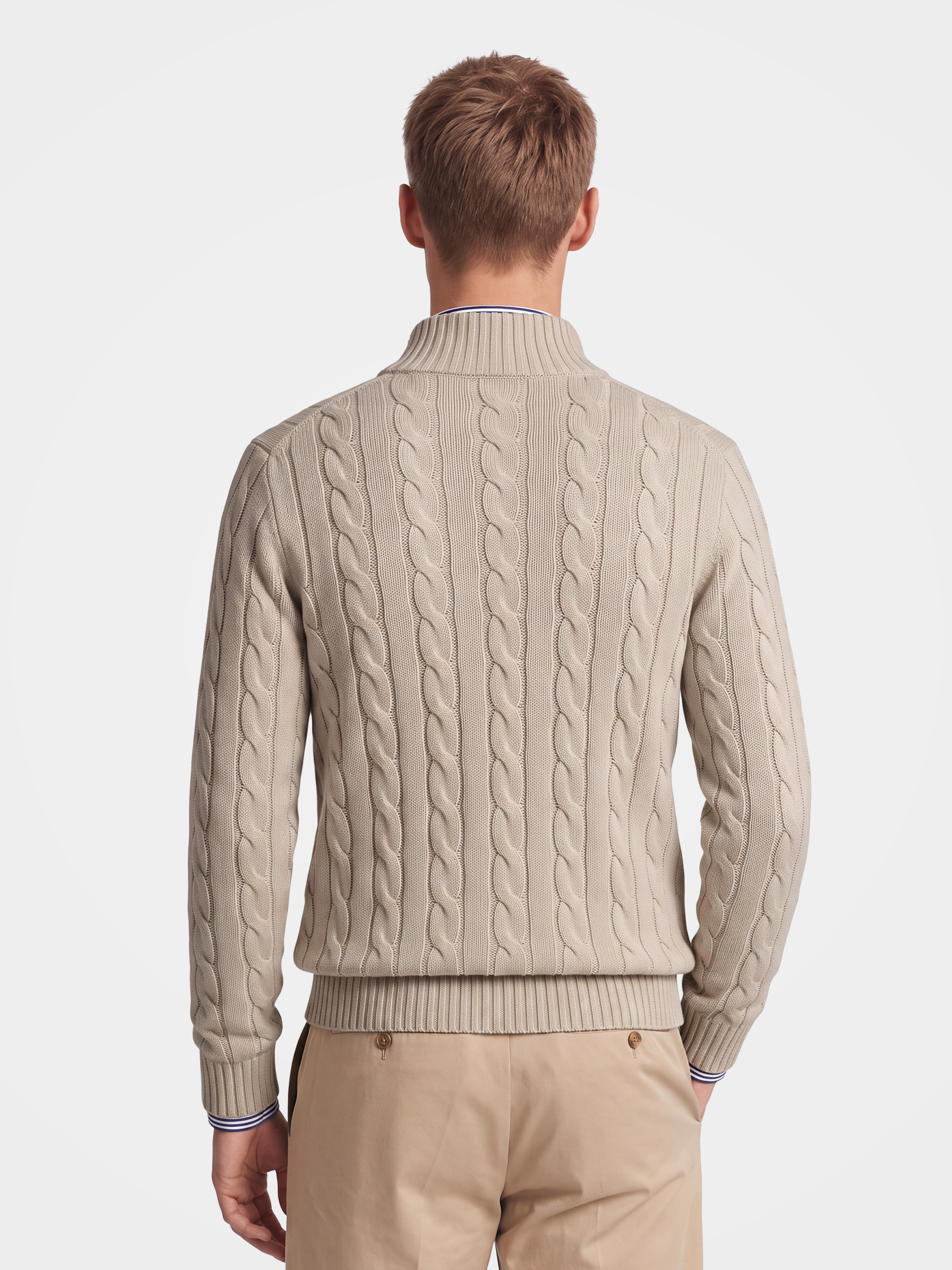 Pre-Order | Men's 100% Cashmere Cable Knit Mock Neck Quarter-Zip Sweater (10-14 Business Days)