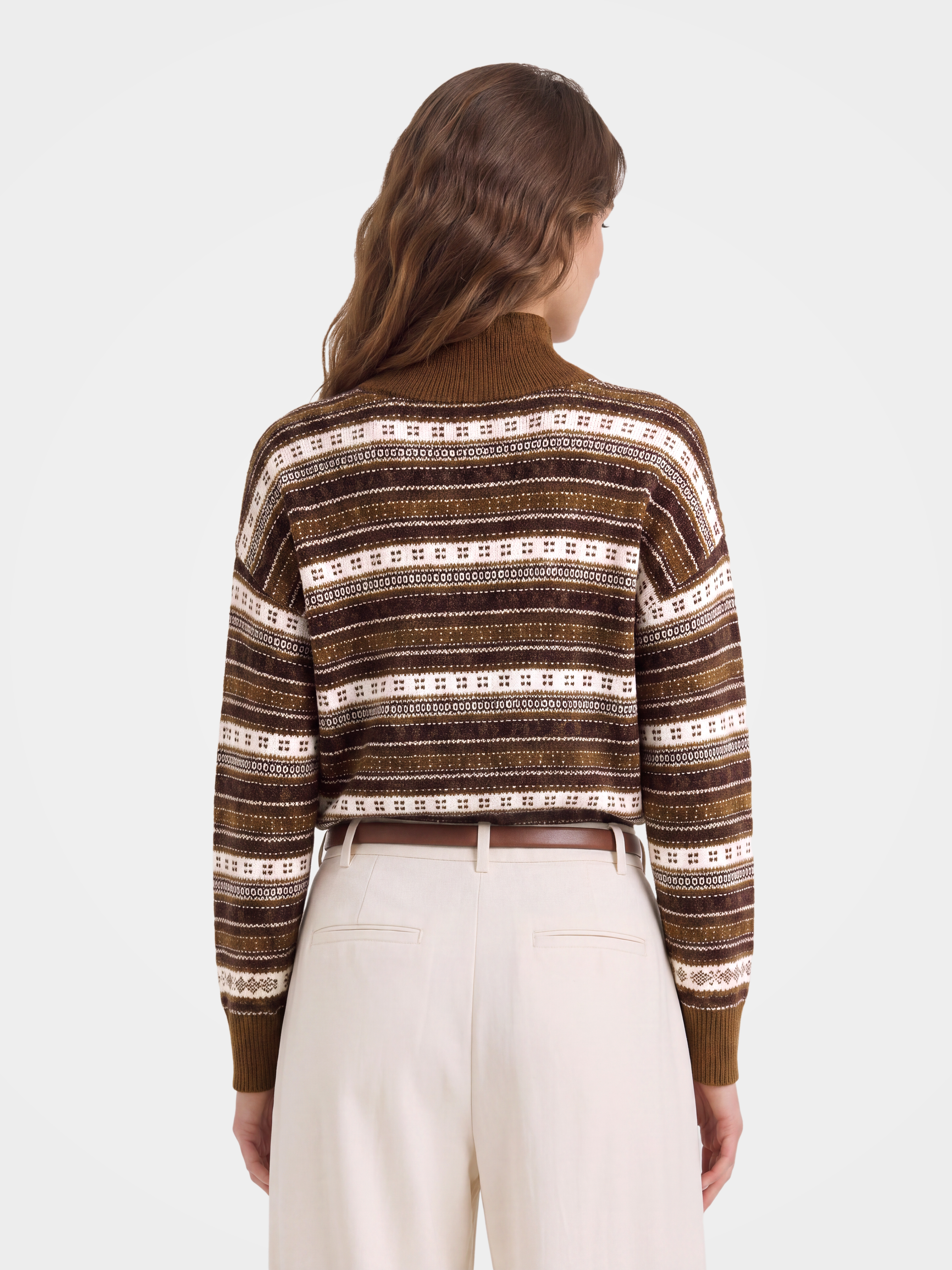 100% Cashmere Mock Neck Sweater Soft Fair Isle Knit Pullover