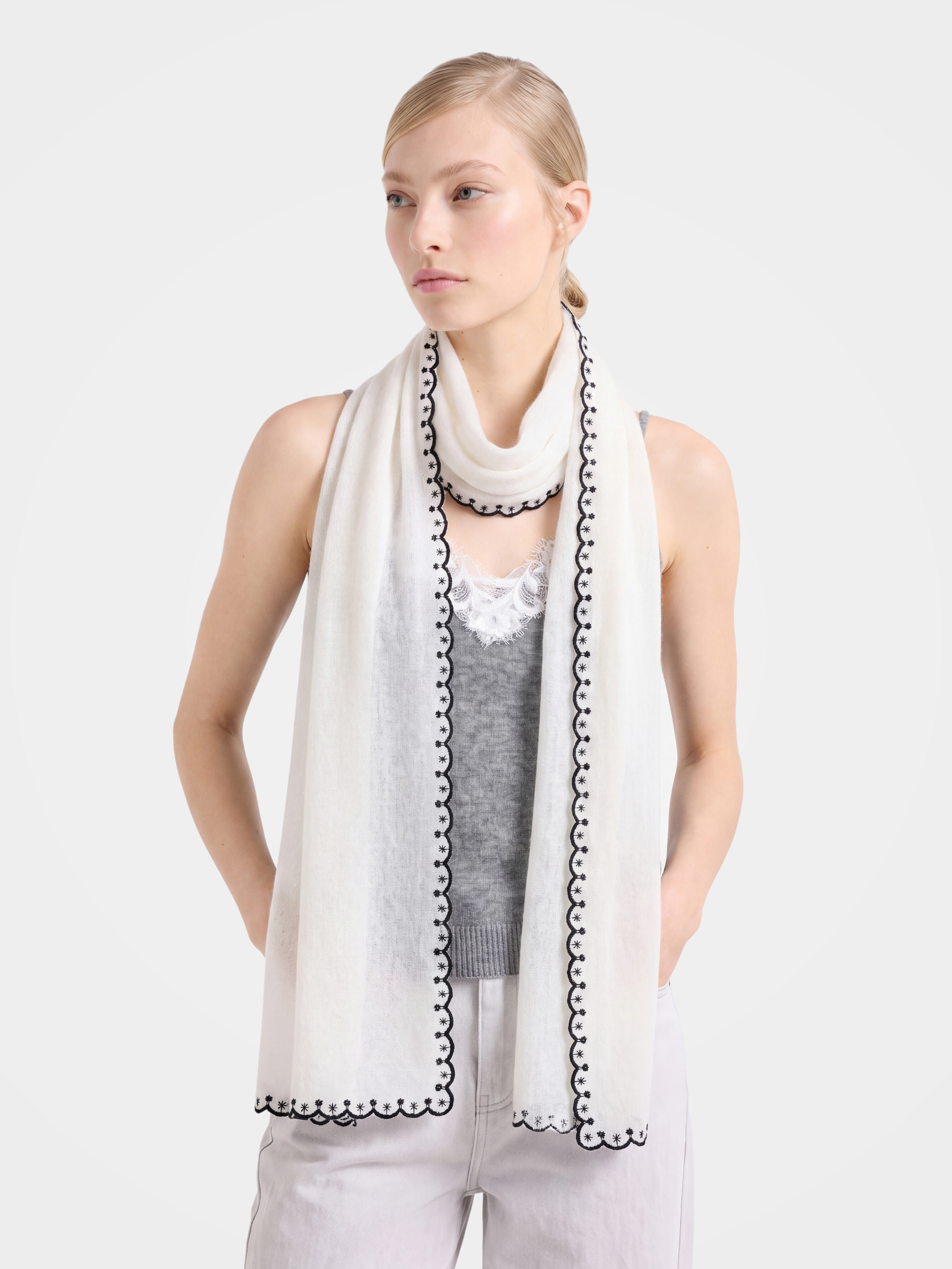 100% Cashmere Classic Plain Tassel Fringe Long Scarf