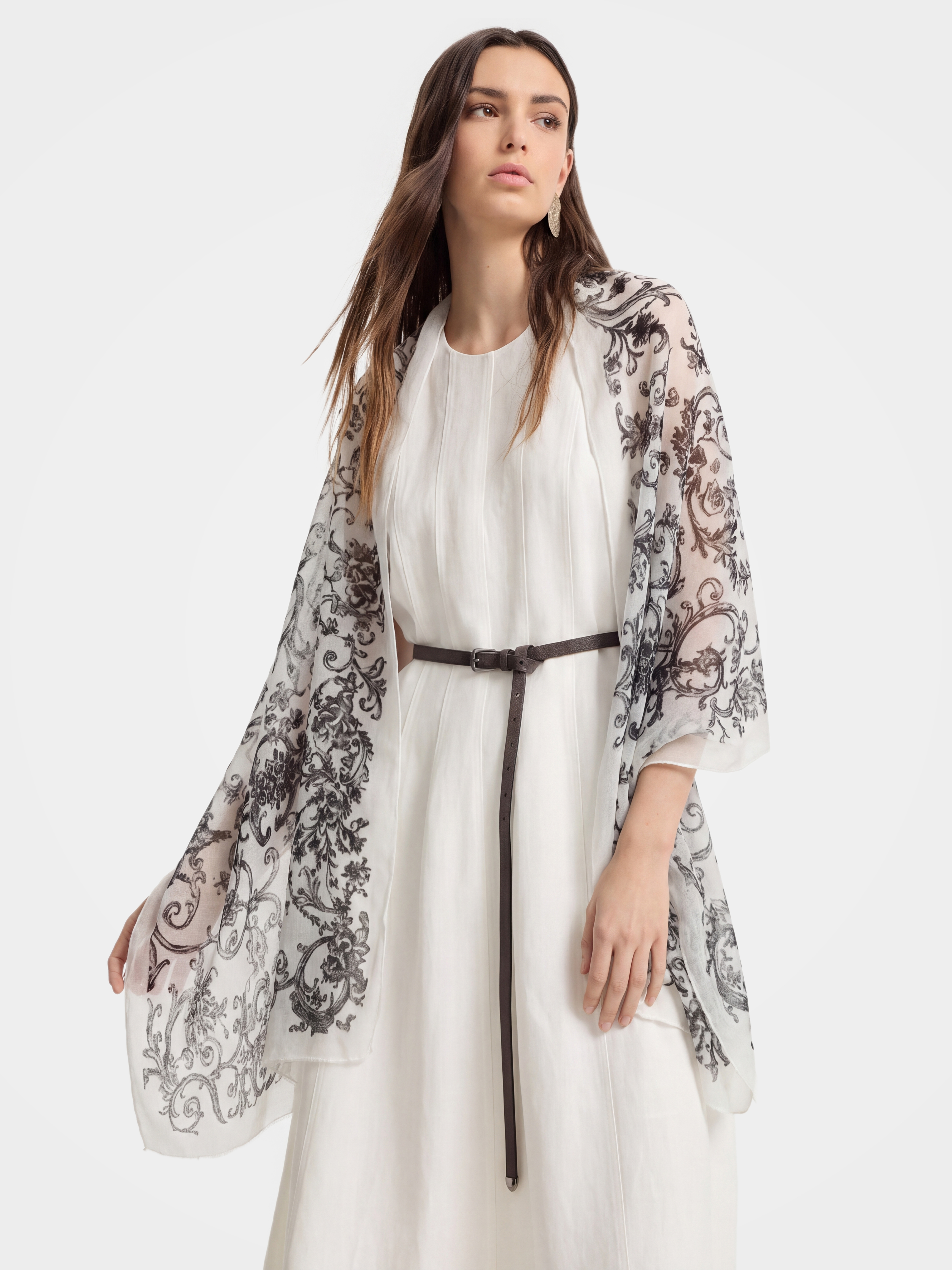100% Cashmere Floral Long Scarf Lightweight Luxury Wrap