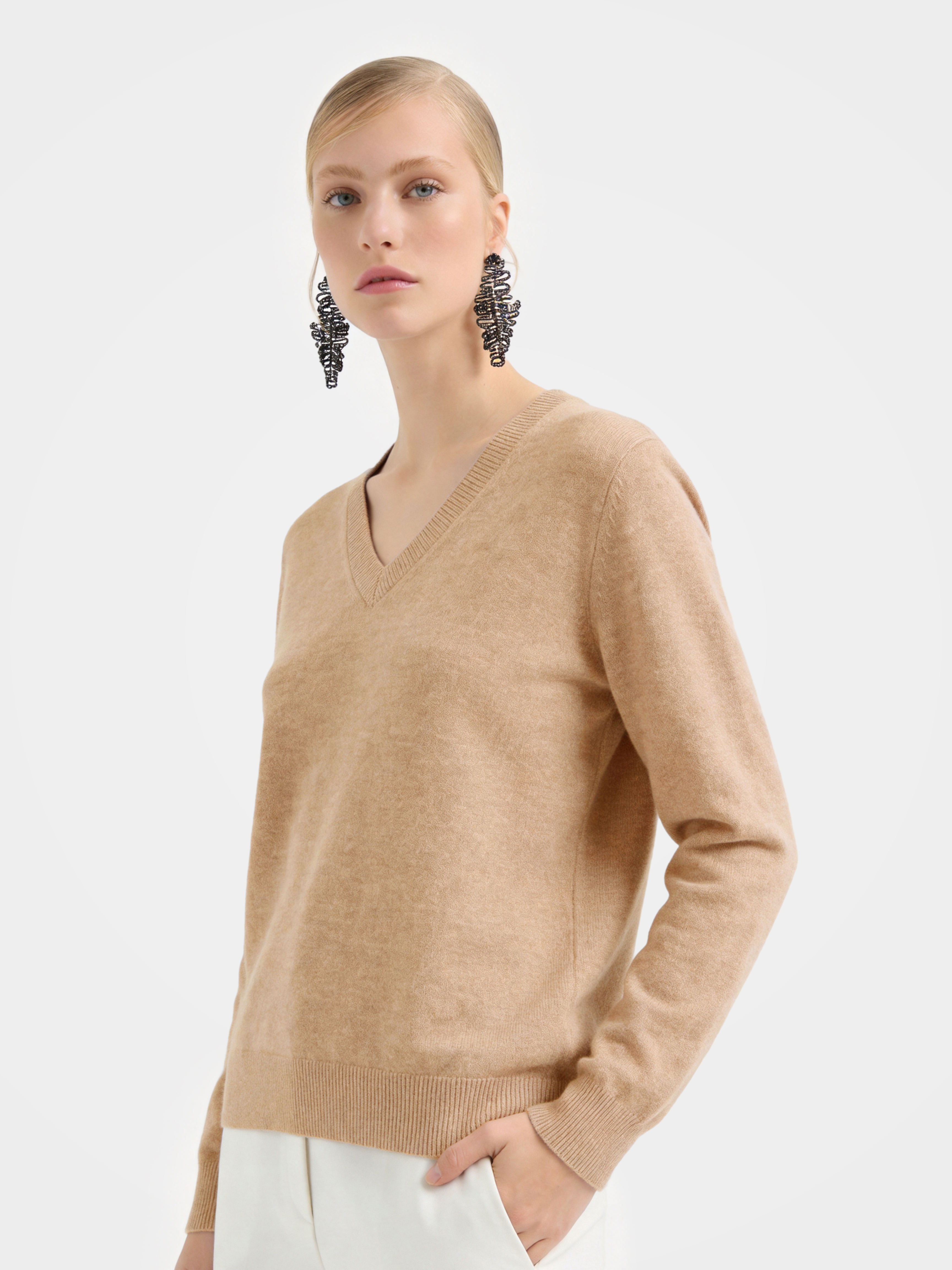 Lightweight 100% Mongolian Cashmere V-Neck Sweater
