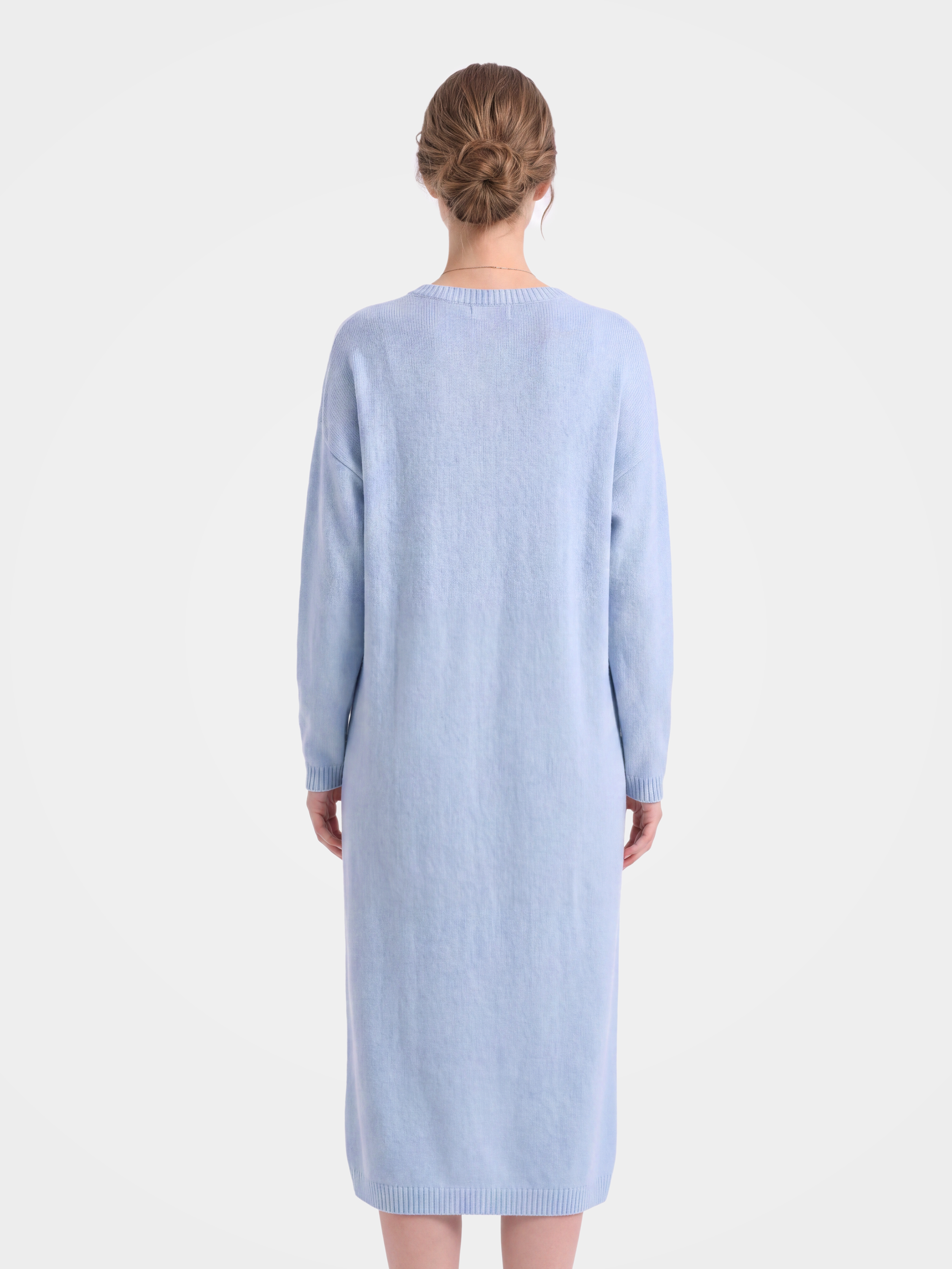 Pre-Order | 100% Cashmere Long Sleeve Crew Neck Midi Sweater Dress (10-14 Business Days)
