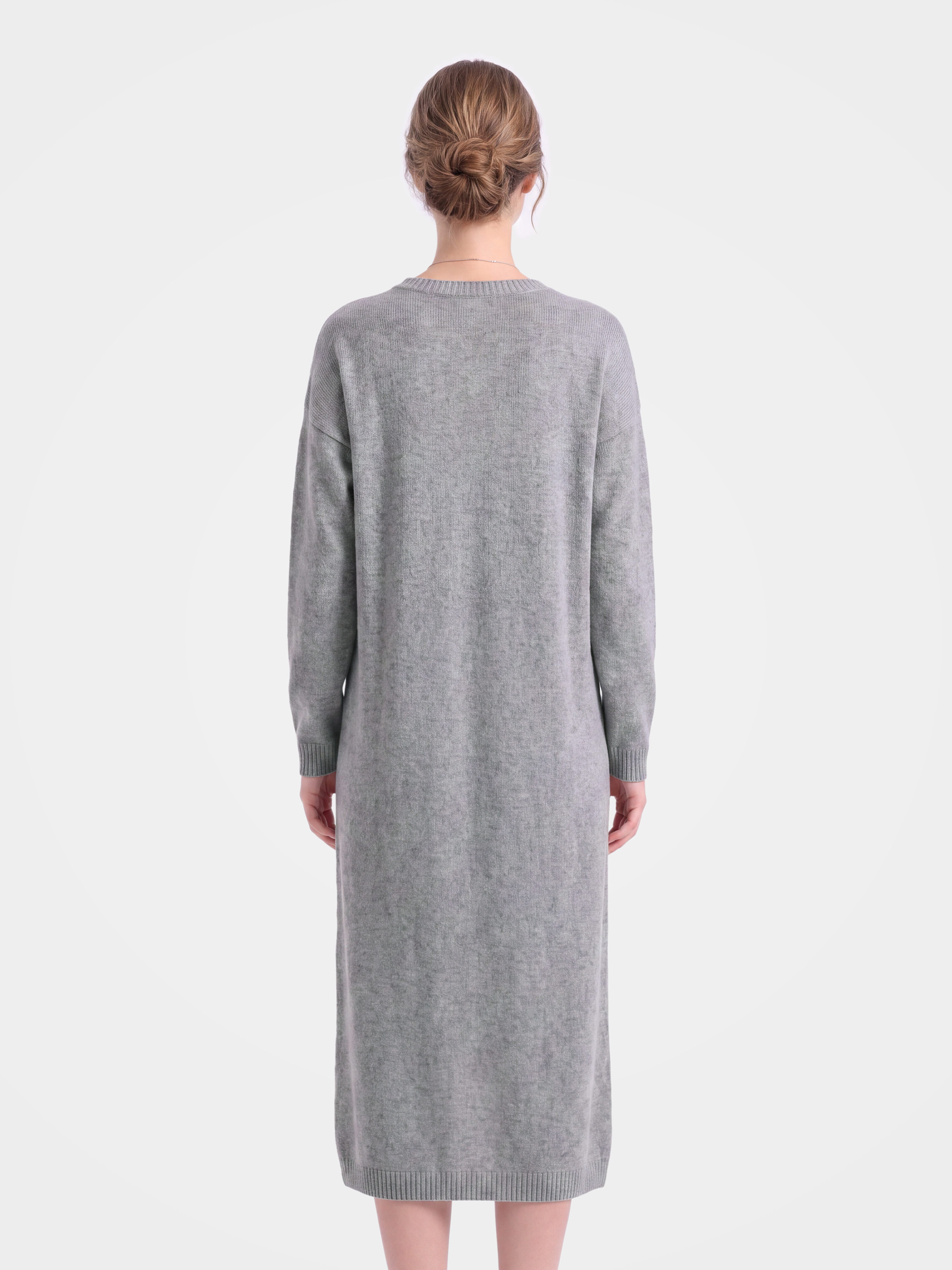 Pre-Order | 100% Cashmere Long Sleeve Crew Neck Midi Sweater Dress (10-14 Business Days)