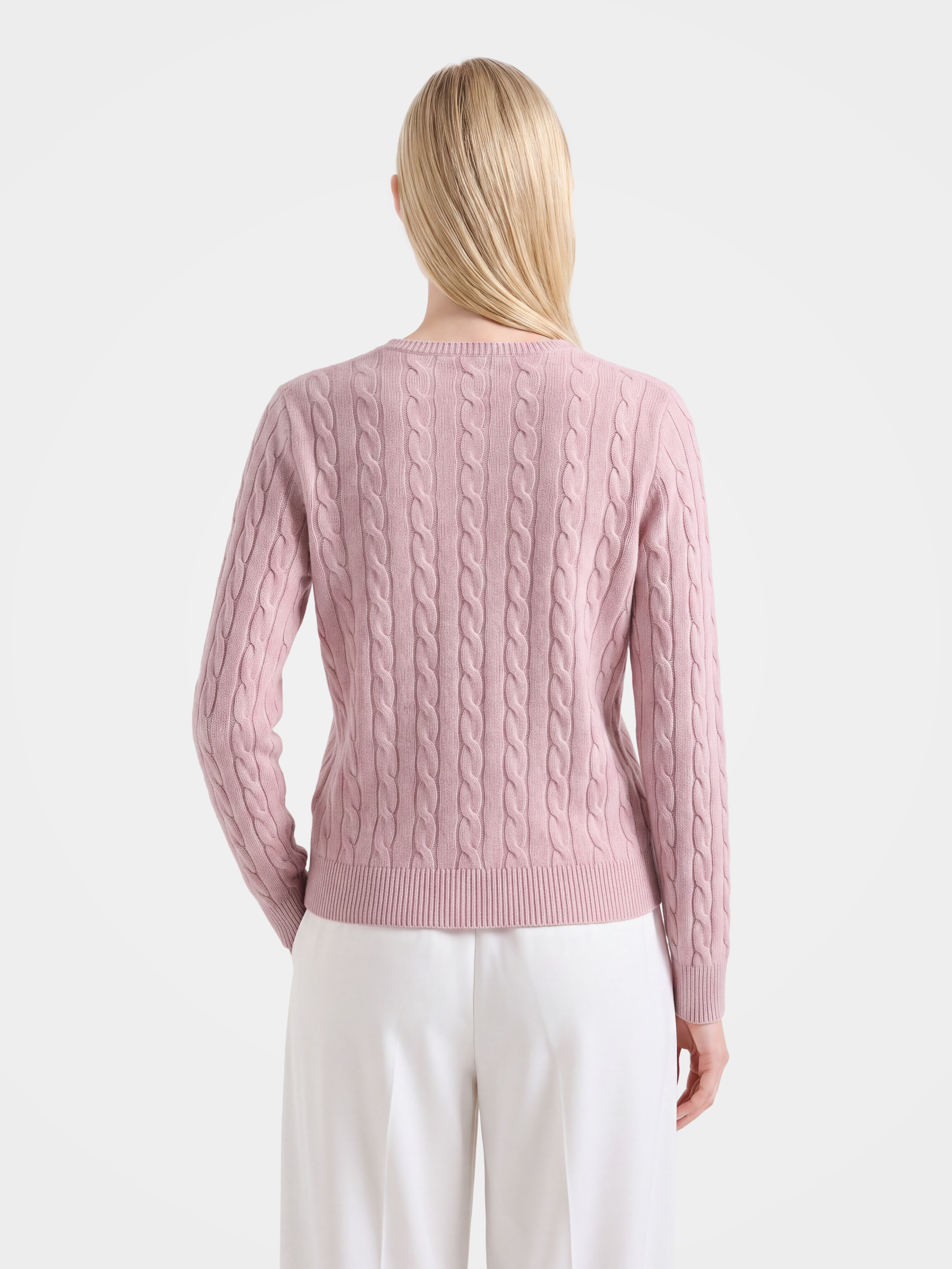 100% Mongolian Cashmere Classic Cable Knit V-Neck Sweater