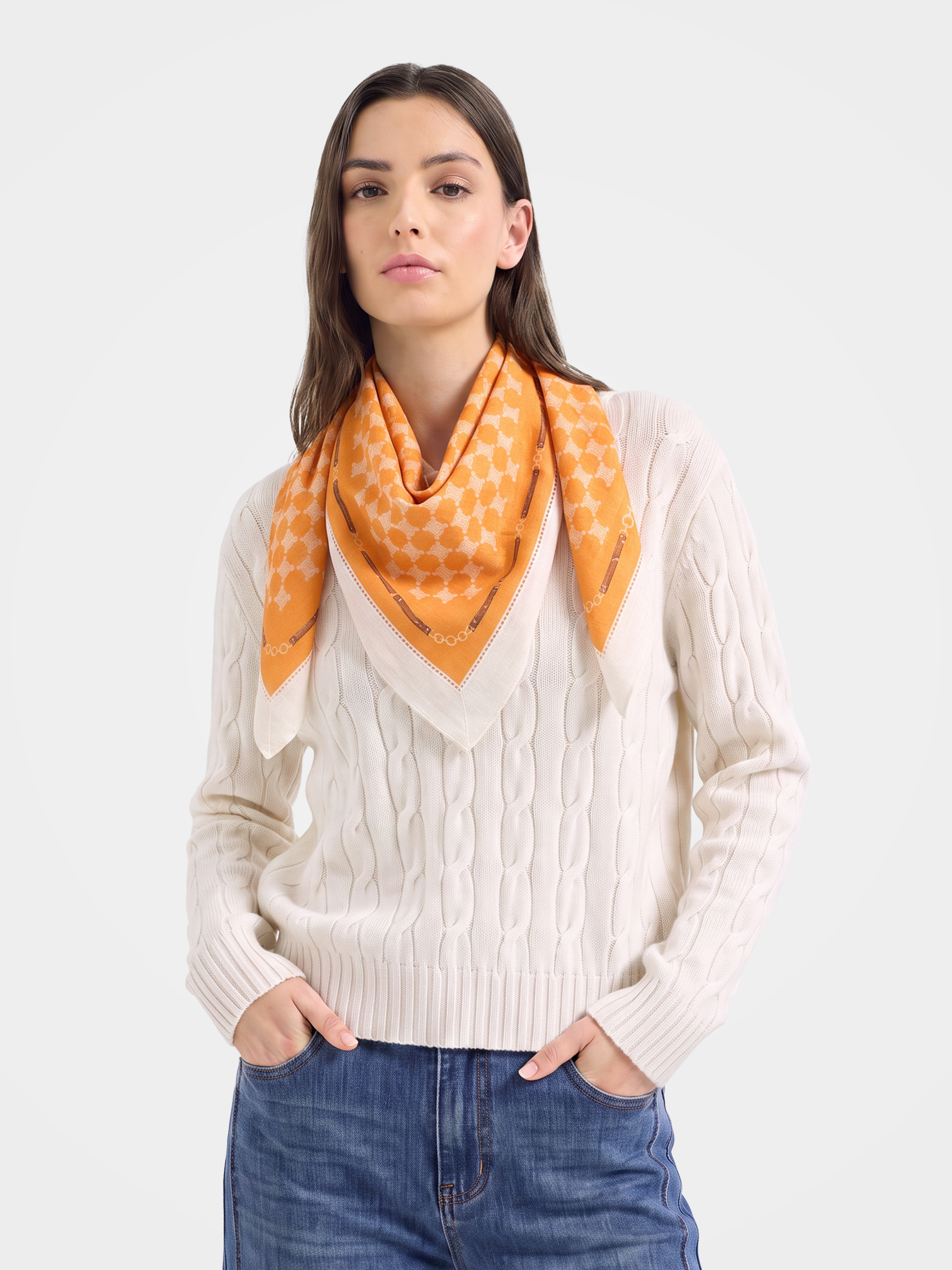 100% Cashmere Chain Geometry Square Scarf Textured Wrap