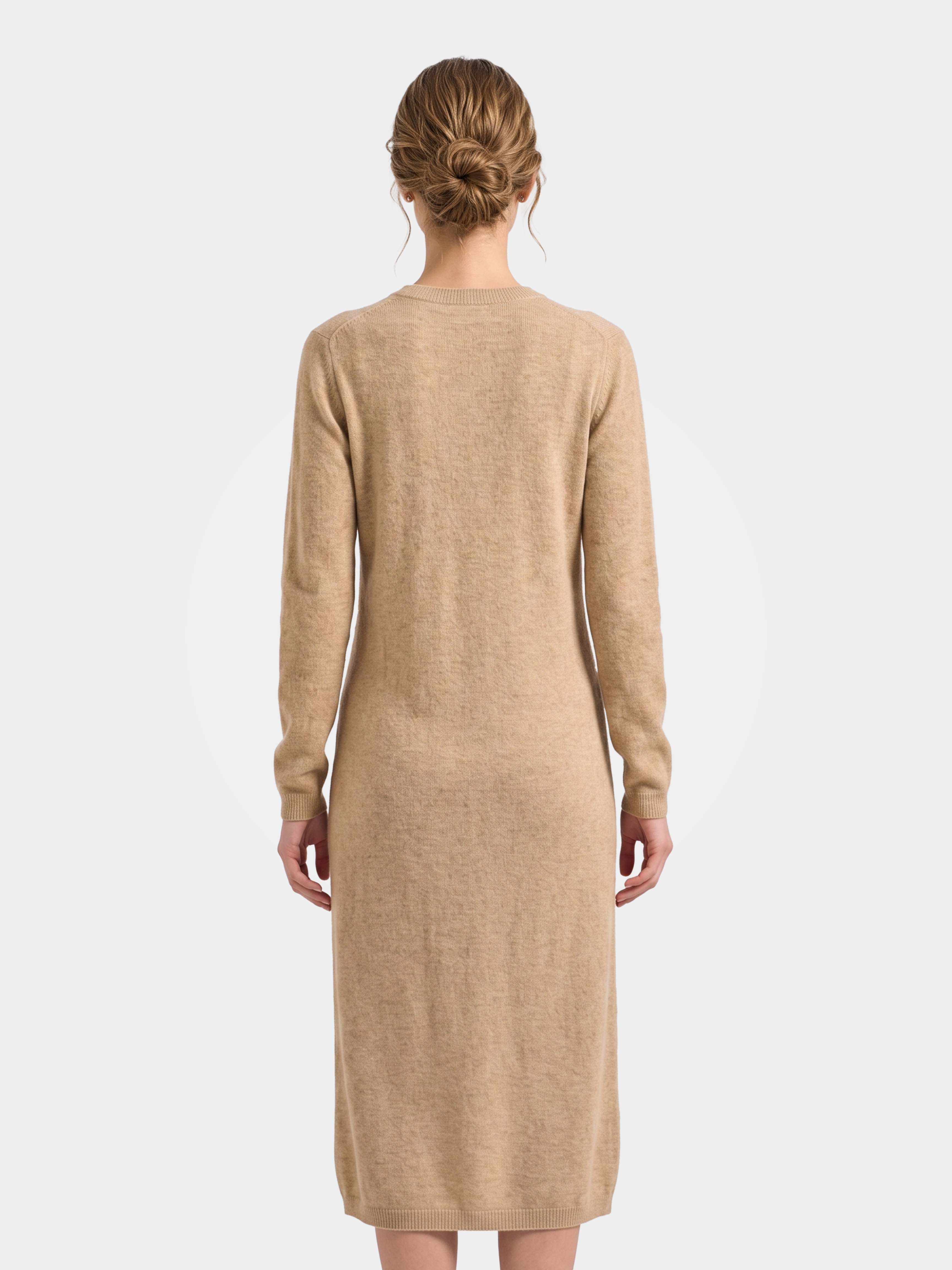 Pre-Order | 100% Cashmere Long Sleeve Crew Neck Midi Sweater Dress (10-14 Business Days)