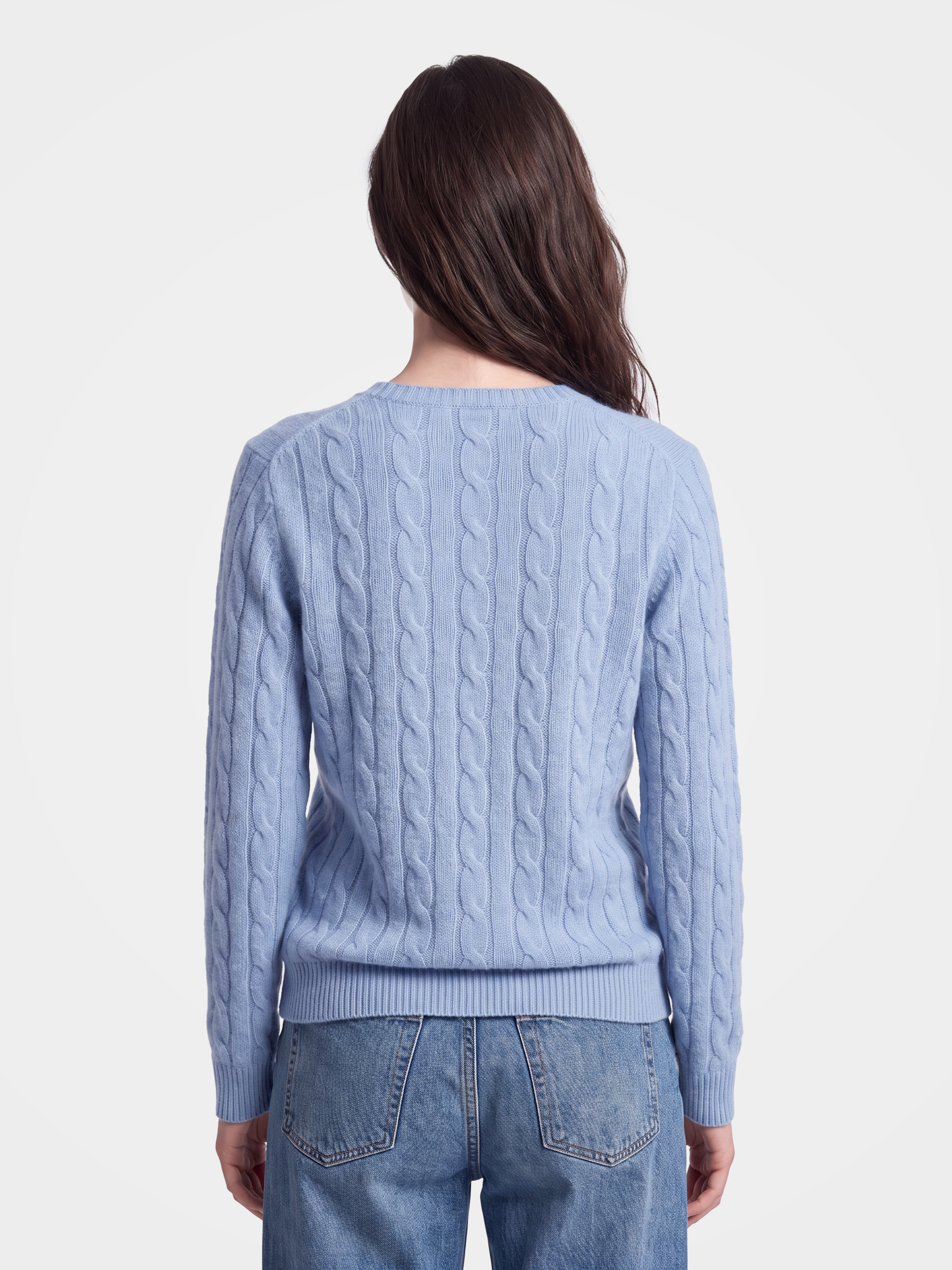 100% Mongolian Cashmere Cable Knit Crew Neck Sweater