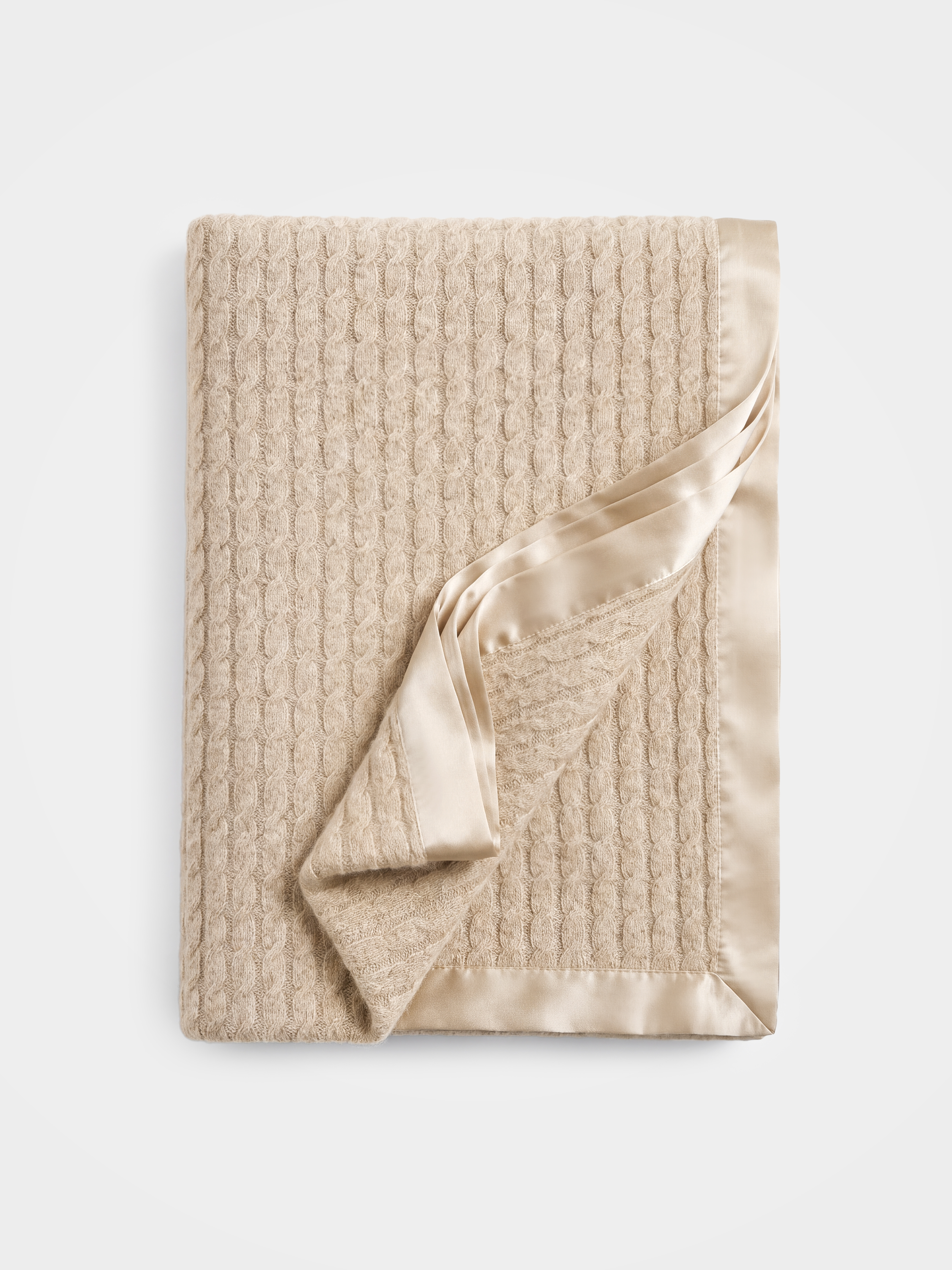 100% Cashmere Cable Knit Blanket with Satin Border