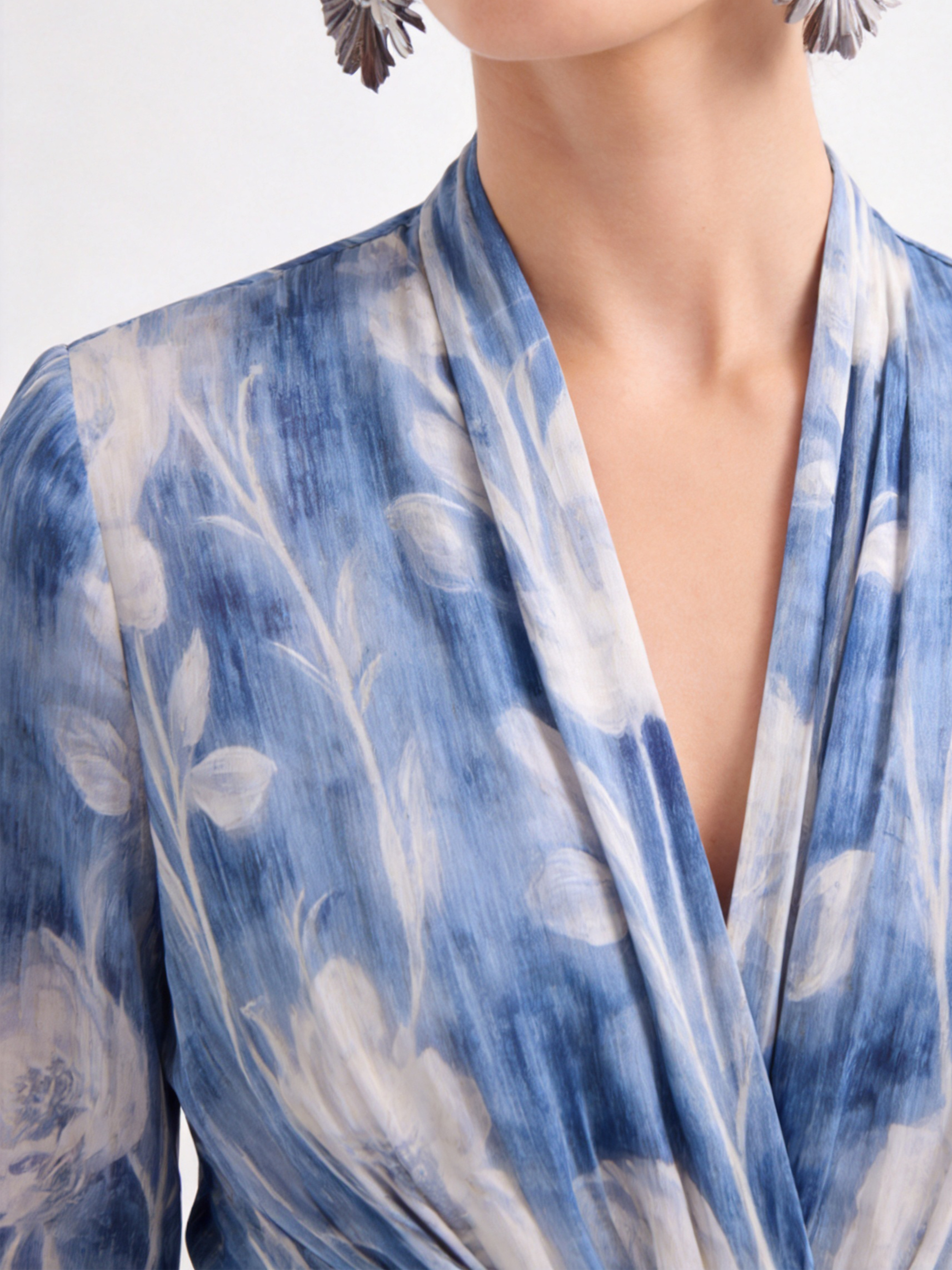 100% Mulberry Silk Floral Print Midi Dress