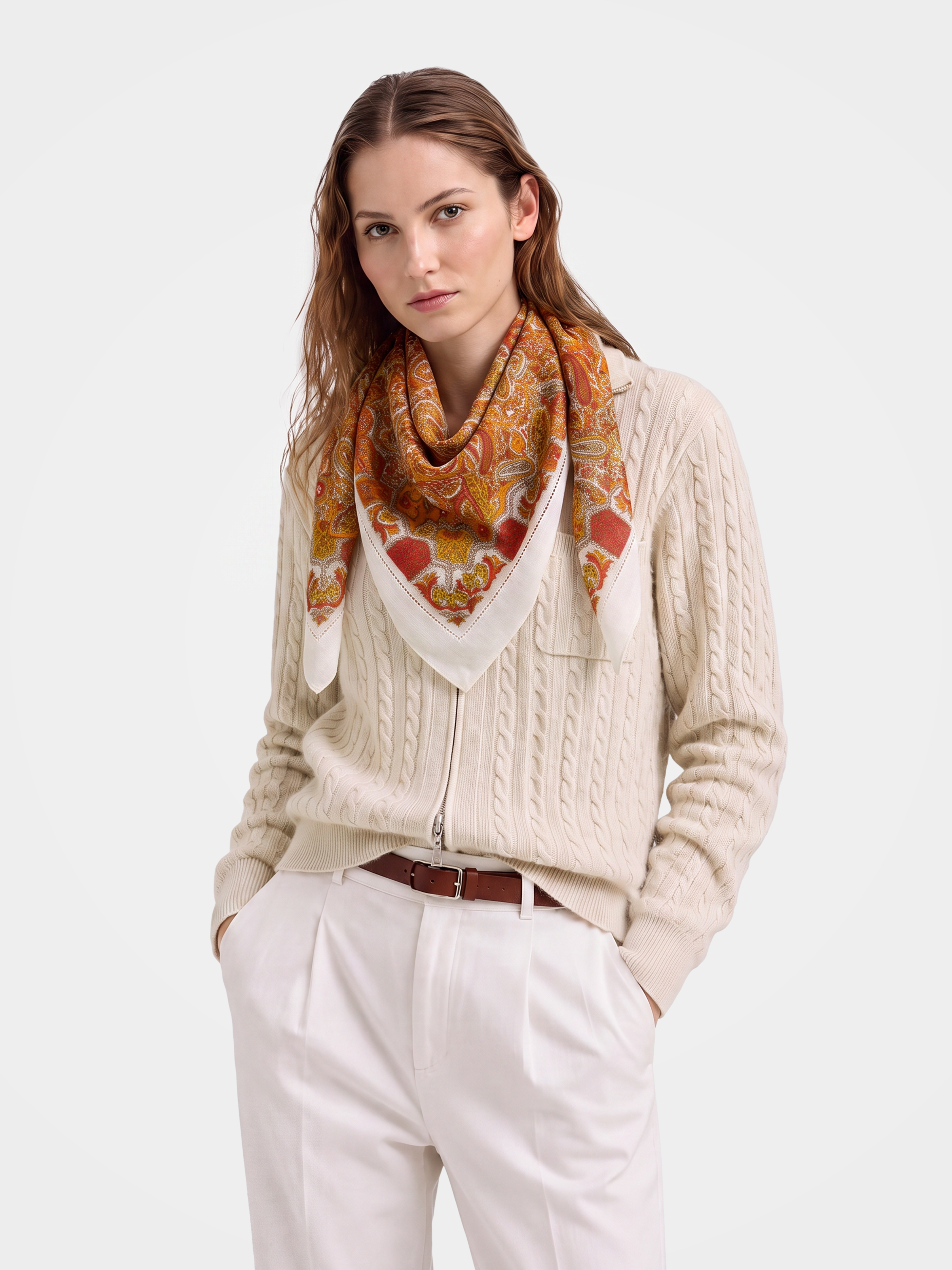 100% Cashmere Paisley Vintage Print Square Scarf