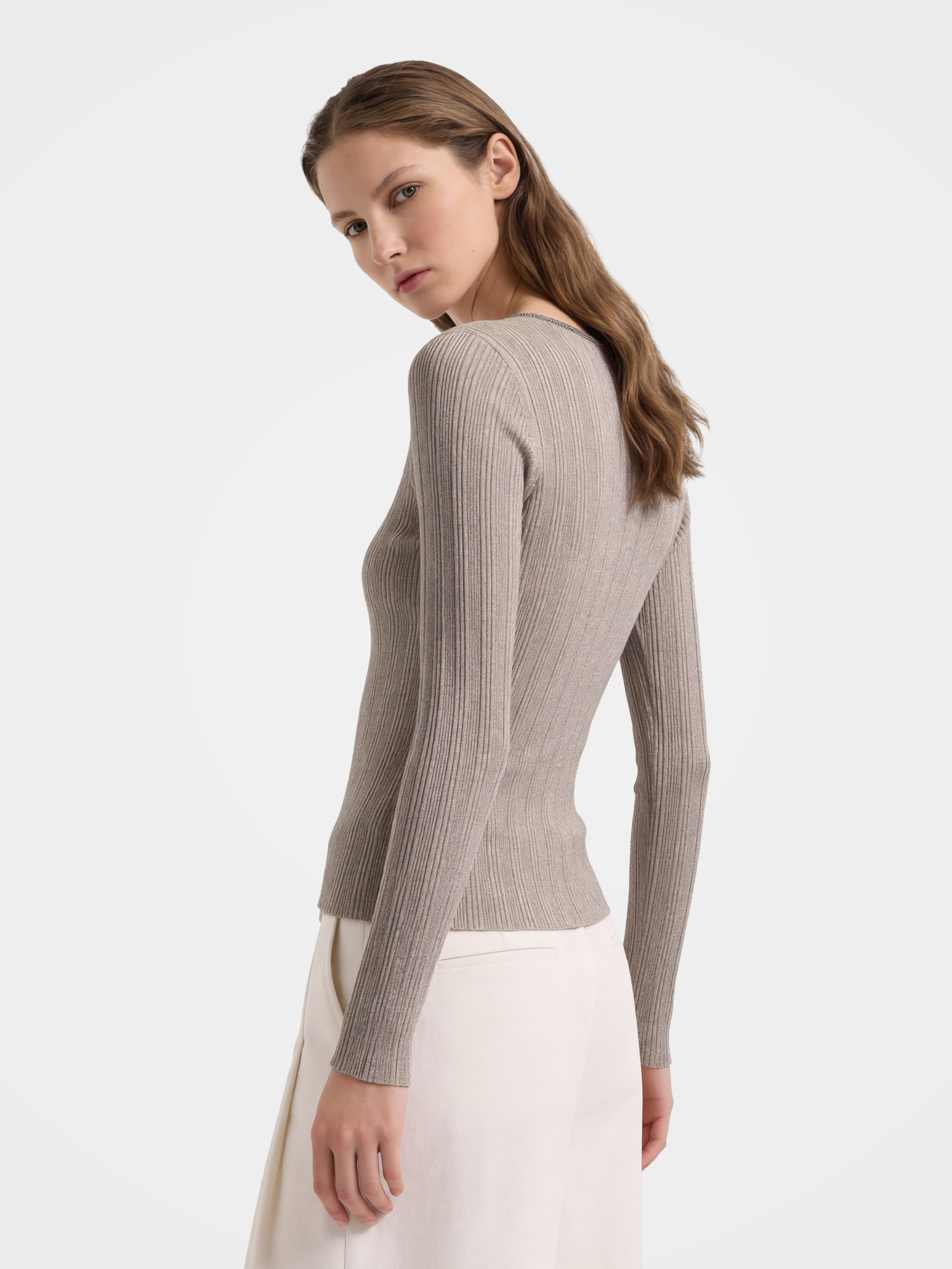 Wool V Neck Sweater Soft Textured Knit Sweater