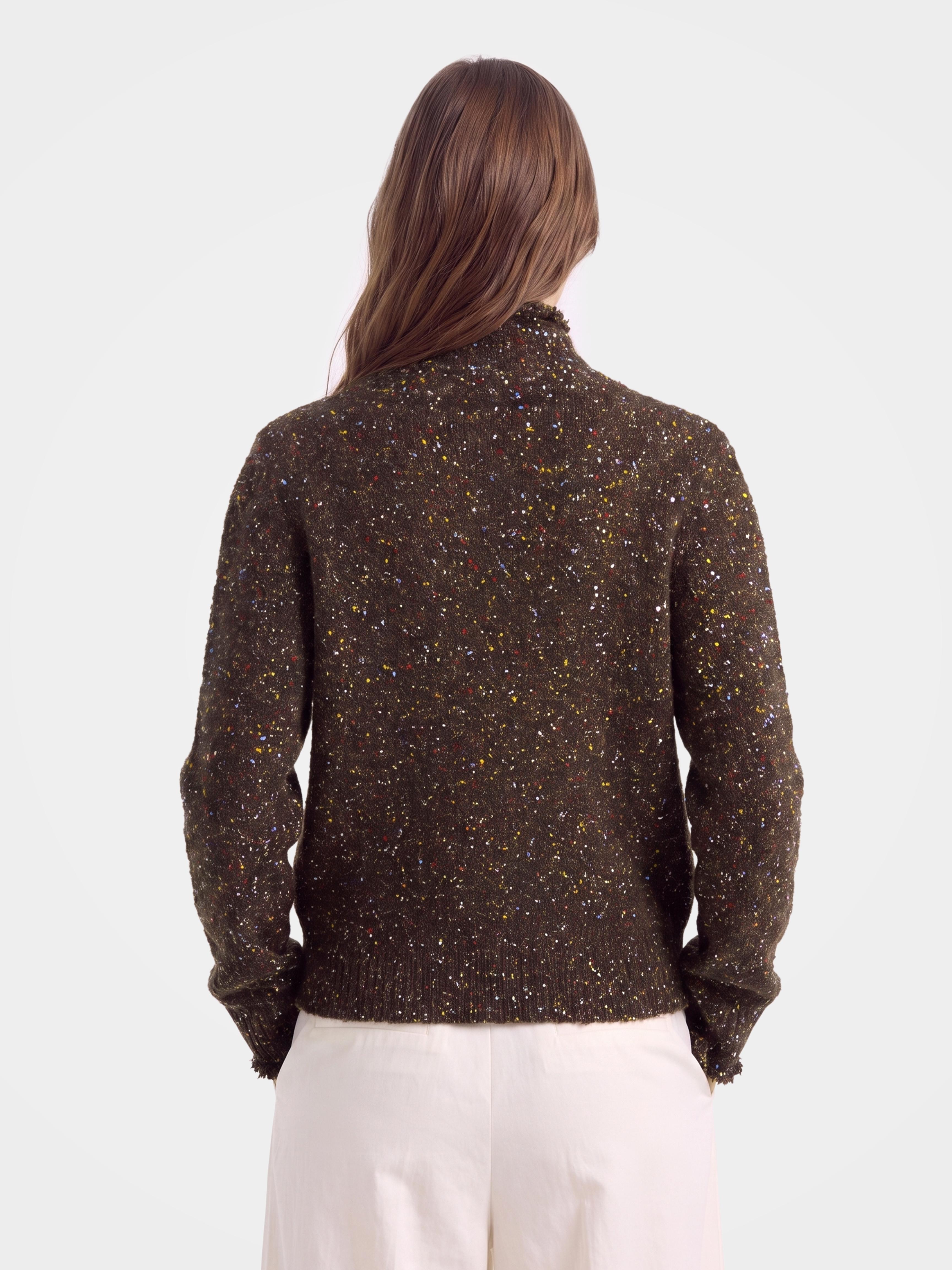 Cashmere Turtleneck Soft Shimmer Zip up Knit Cardigan