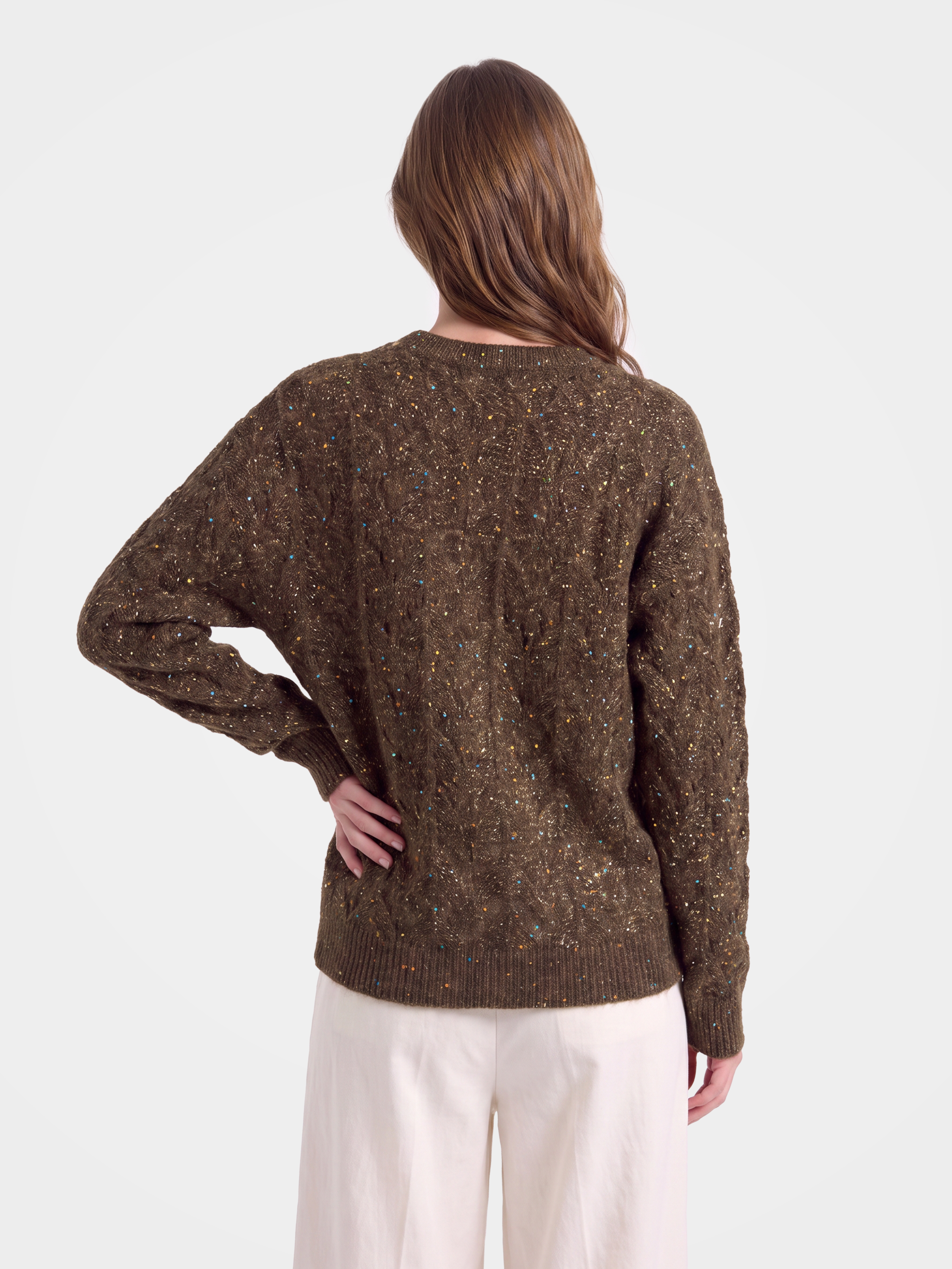 100% Cashmere Sweater Cable Knit Shimmer Pullover