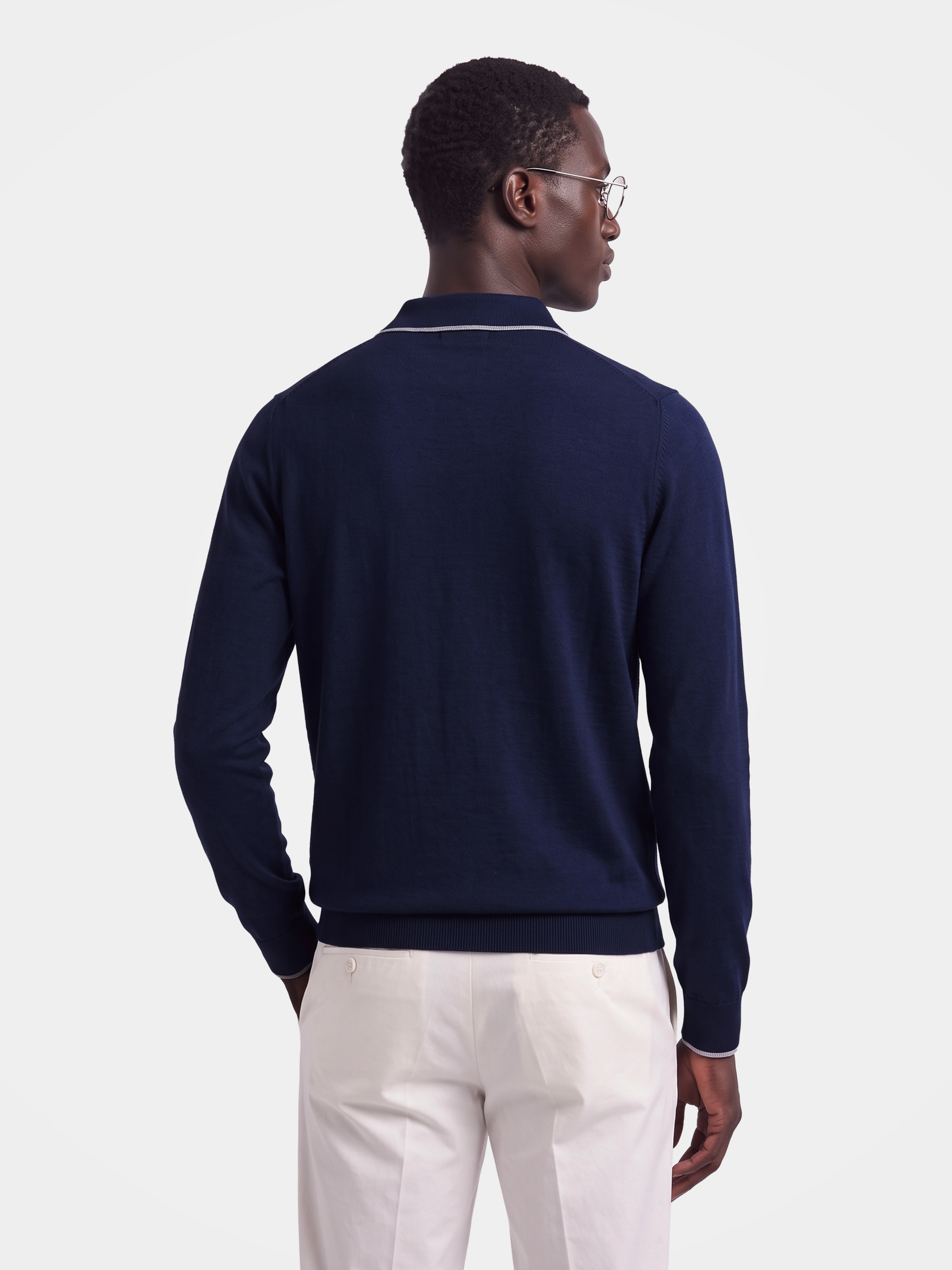 Men's Lightweight 100% Wool Long Sleeve Fine-Knit Polo