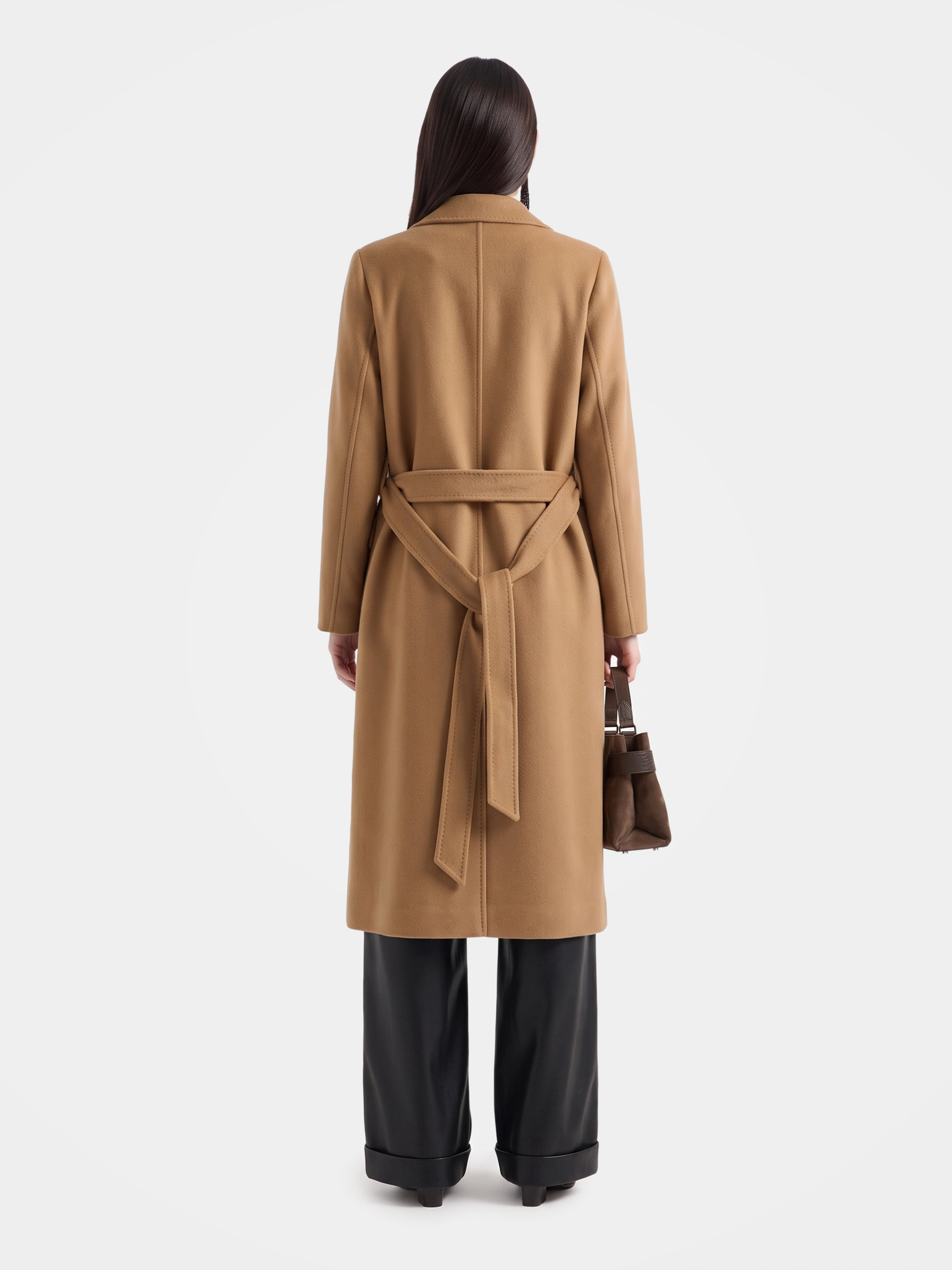 Wool Blend Double Breasted Long Coat Classic Notched Lapel Longline Jacket
