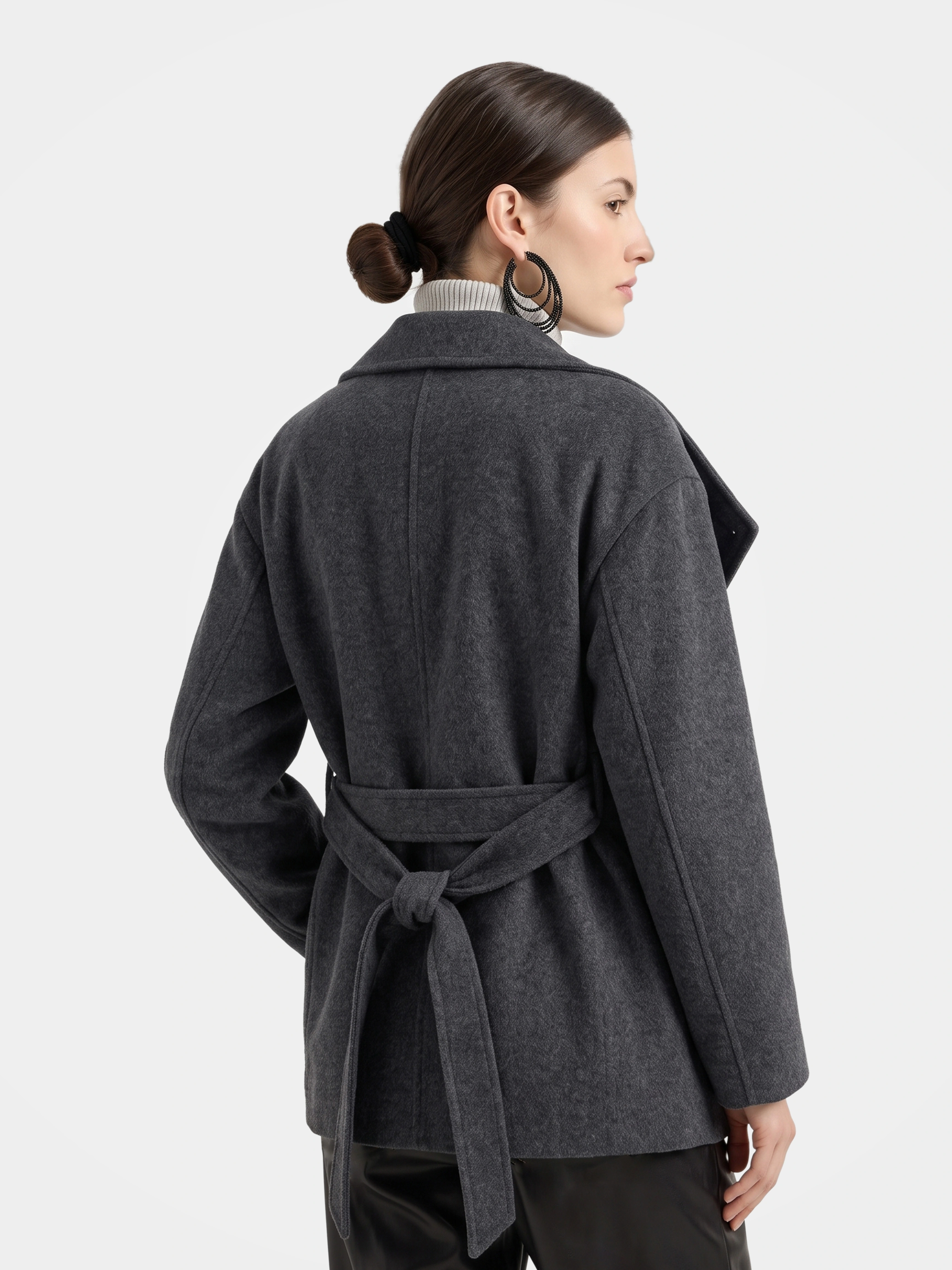 100% Wool Wrap Coat Double-Breasted Shawl Collar Open Front Warm Casual Jacket