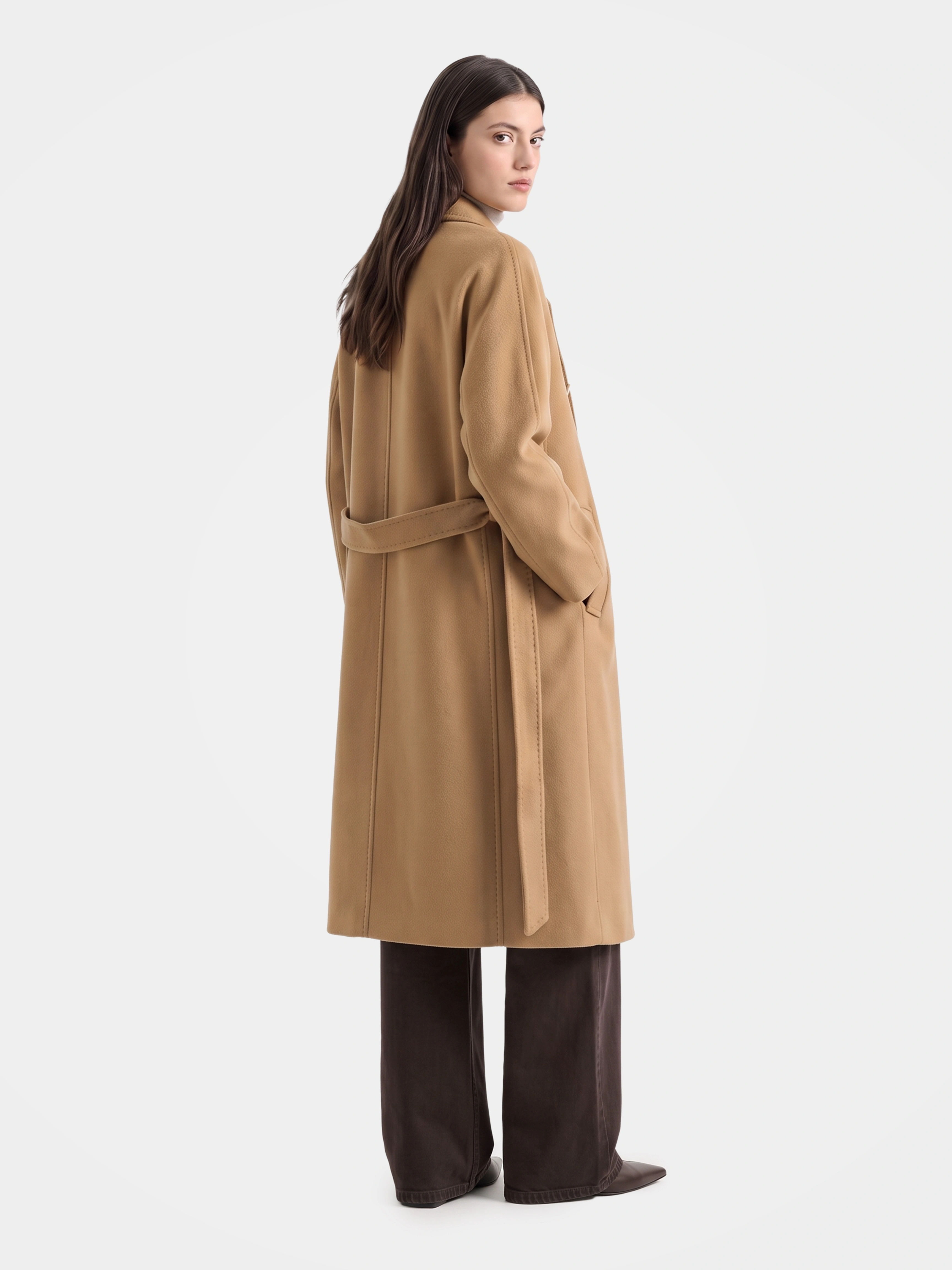 Wool Double Breasted Long Coat, Notched Lapel Tailored Overcoat