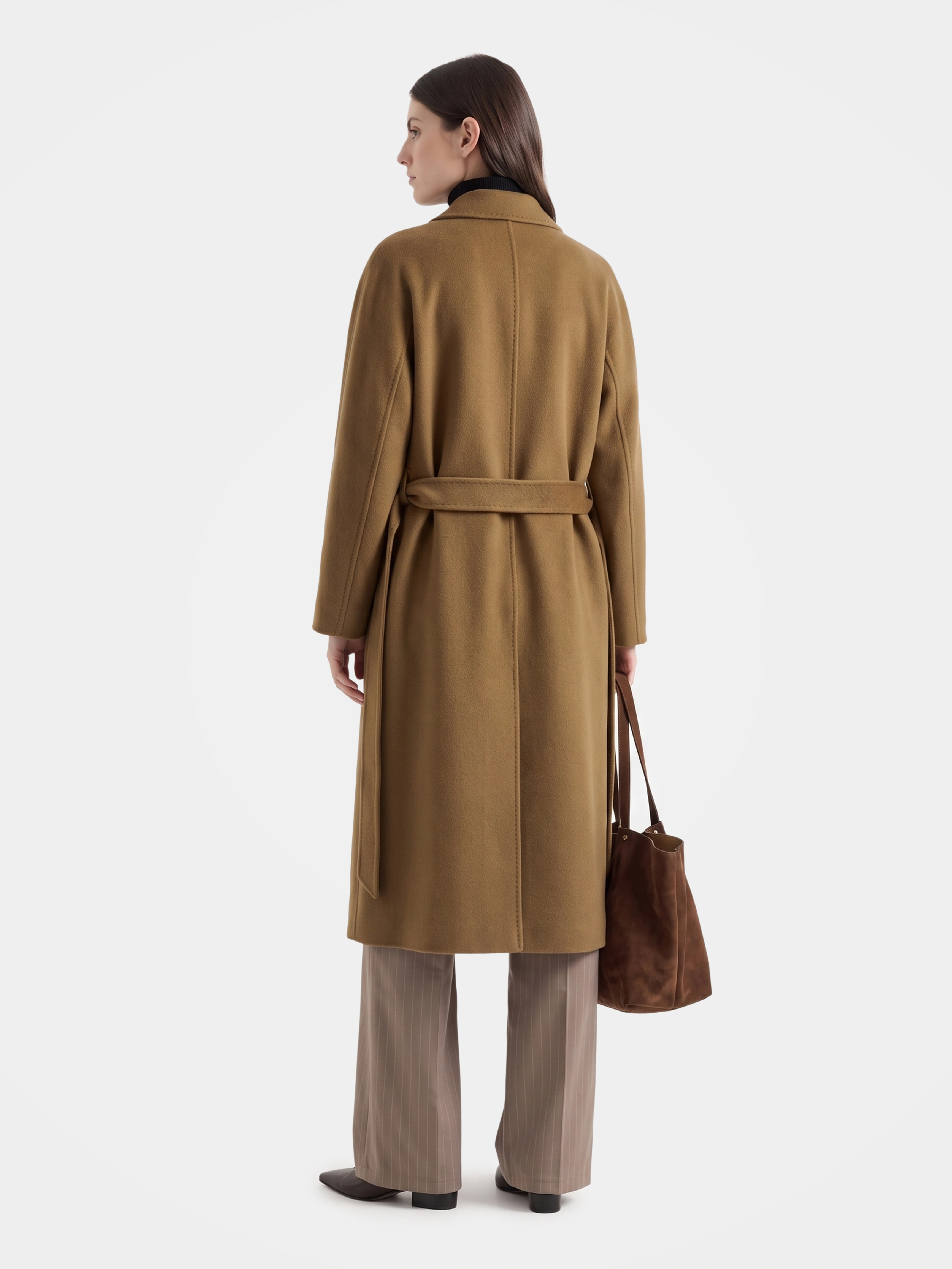 Wool Double Breasted Long Coat Notched Lapel Tailored Overcoat