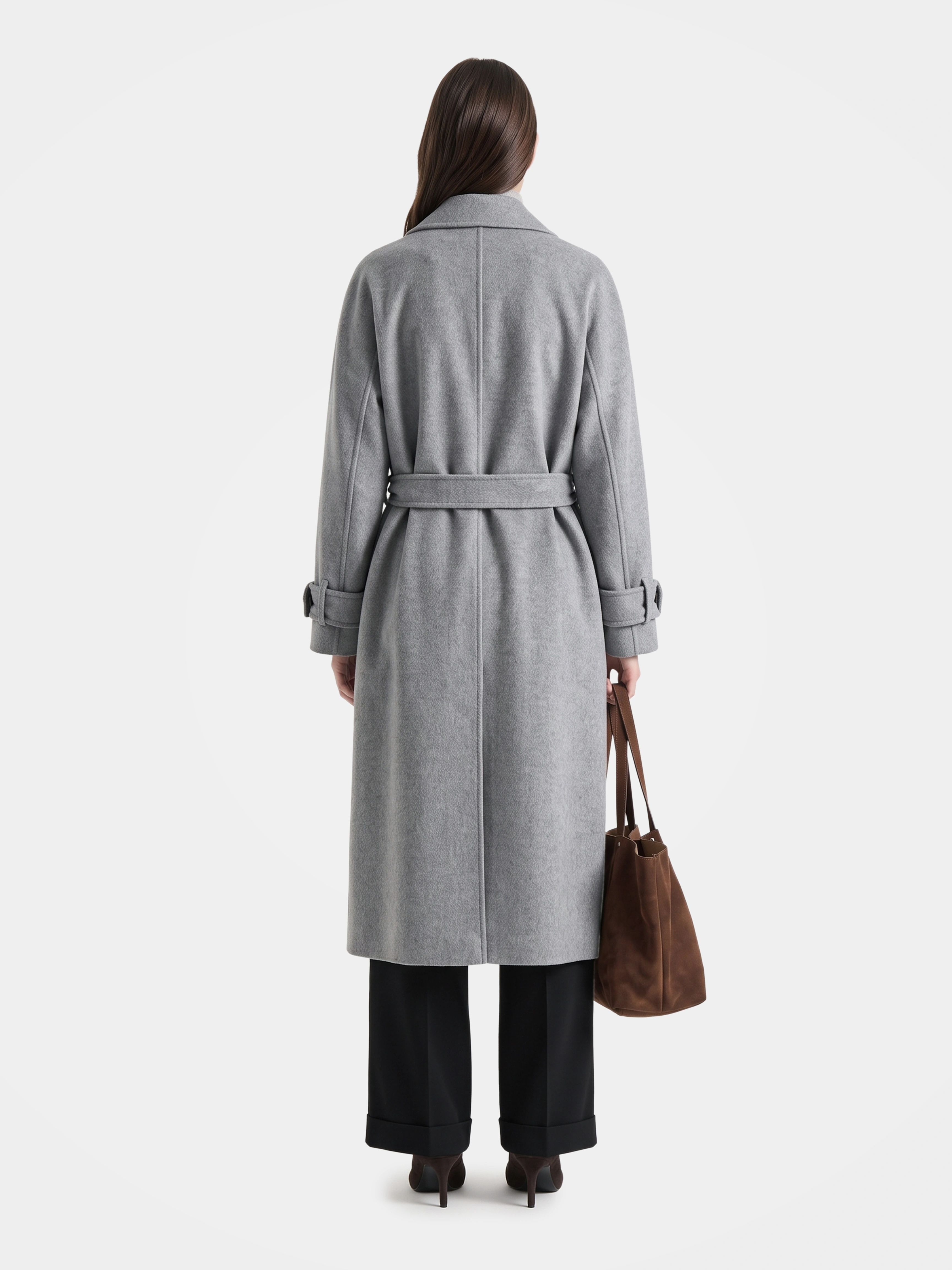 100% Cashmere Blend Long Coat Double-Breasted Lapel Overcoat