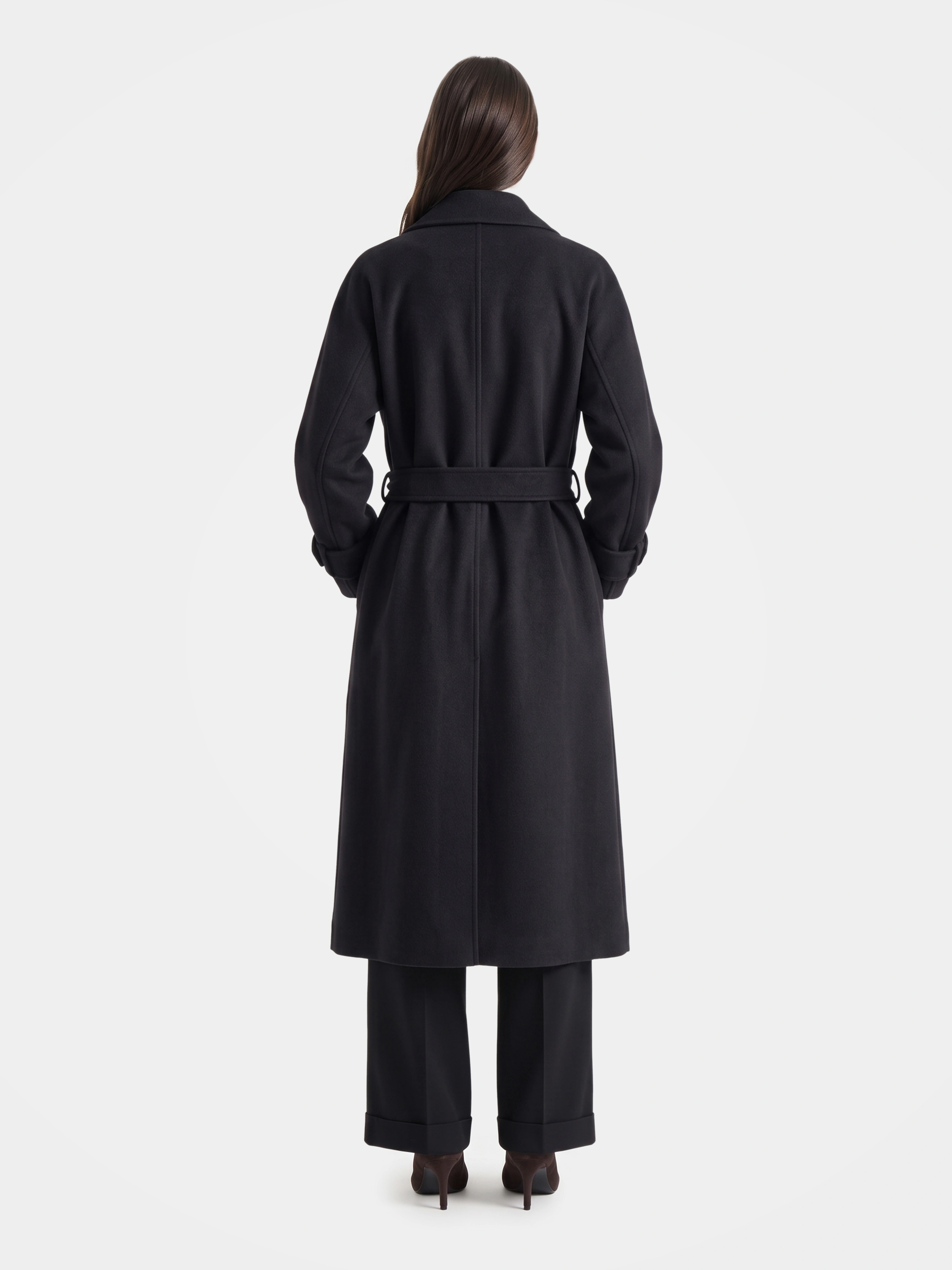 100% Cashmere Notched Lapel Belted Long Coat