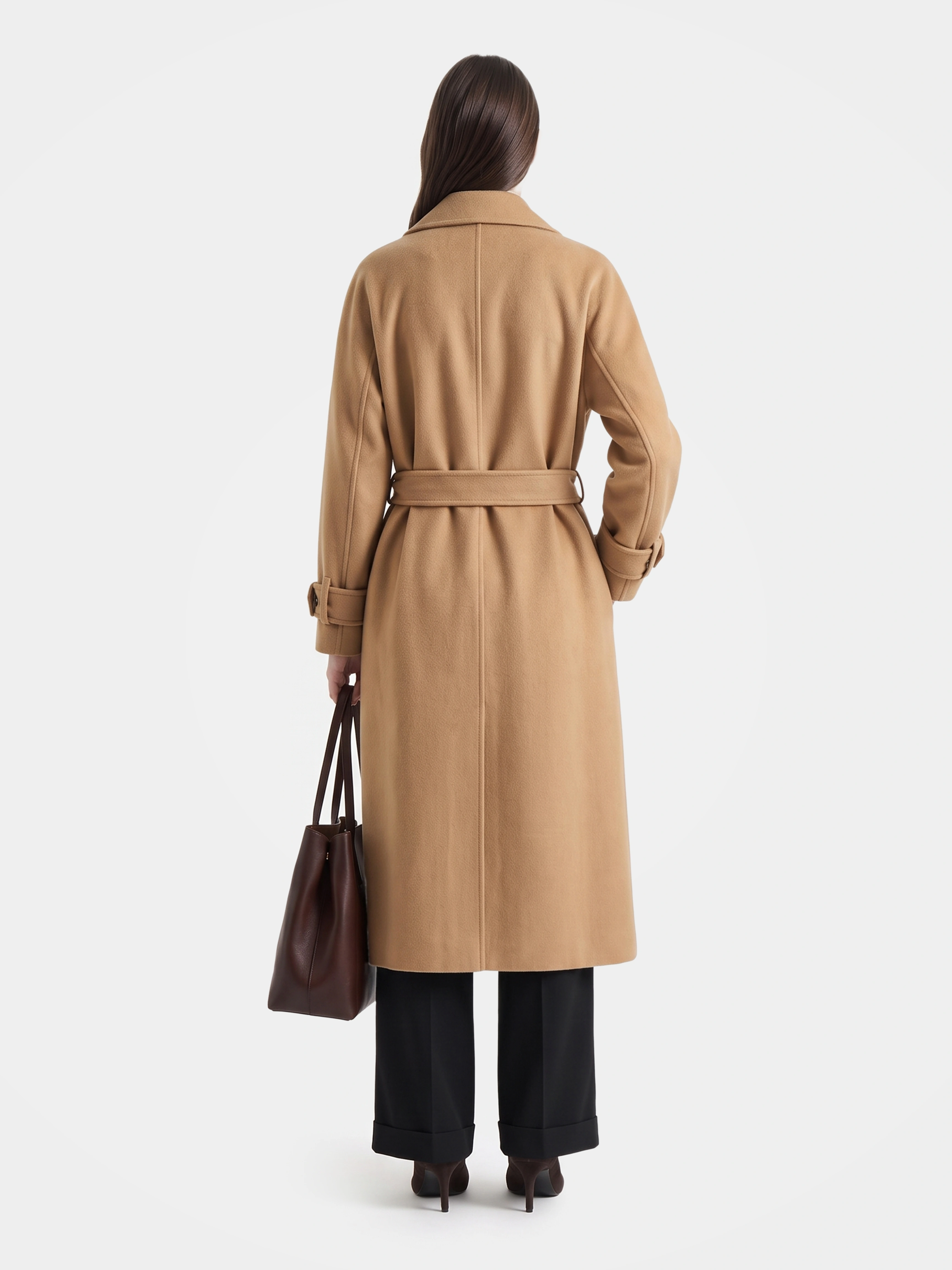 100% Cashmere Notched Lapel Belted Long Coat
